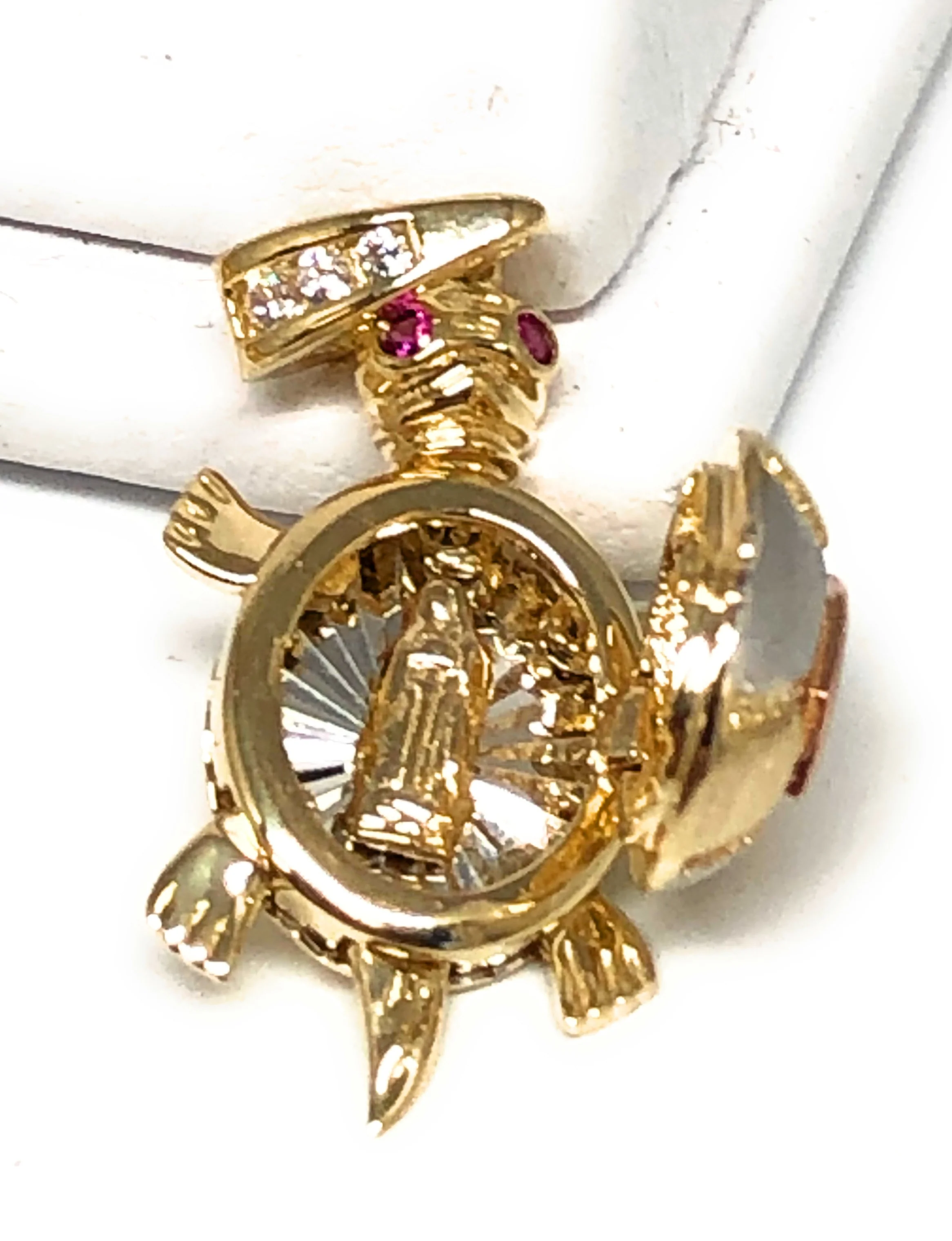 10k Solid Gold Tri-Color Turtle Virrgin Mary Pendant Necklace (Shell Opens) (FC) - Image 12