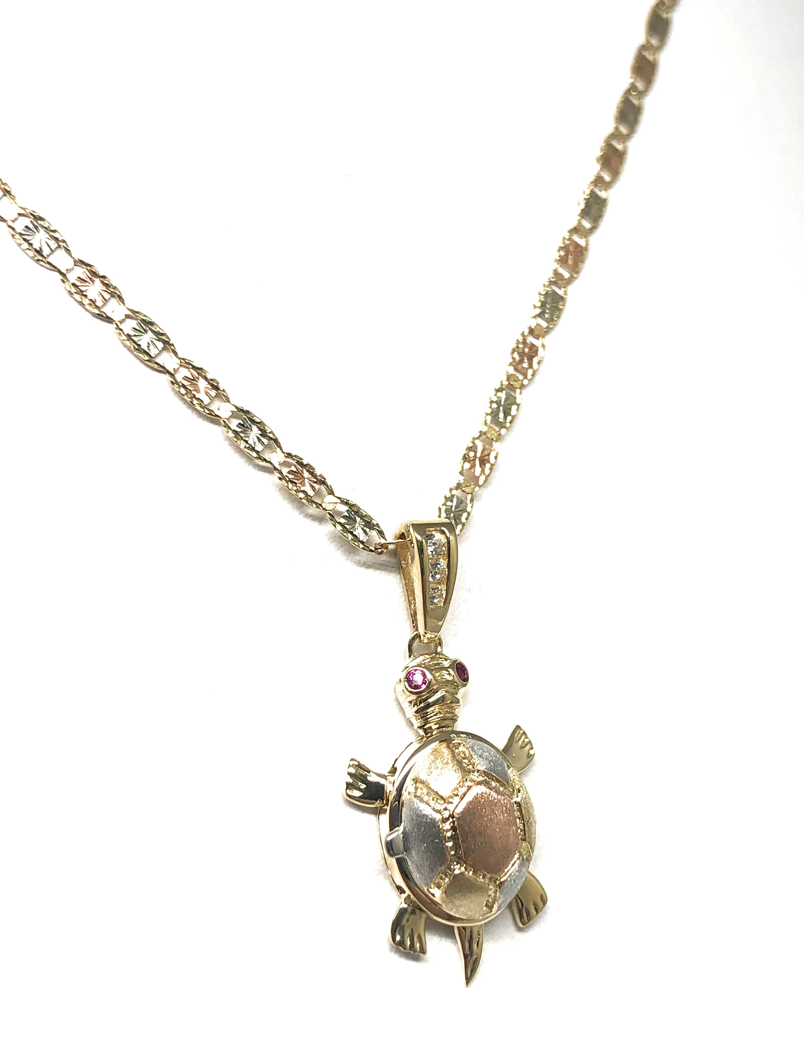 10k Solid Gold Tri-Color Turtle Virrgin Mary Pendant Necklace (Shell Opens) (FC) - Image 13