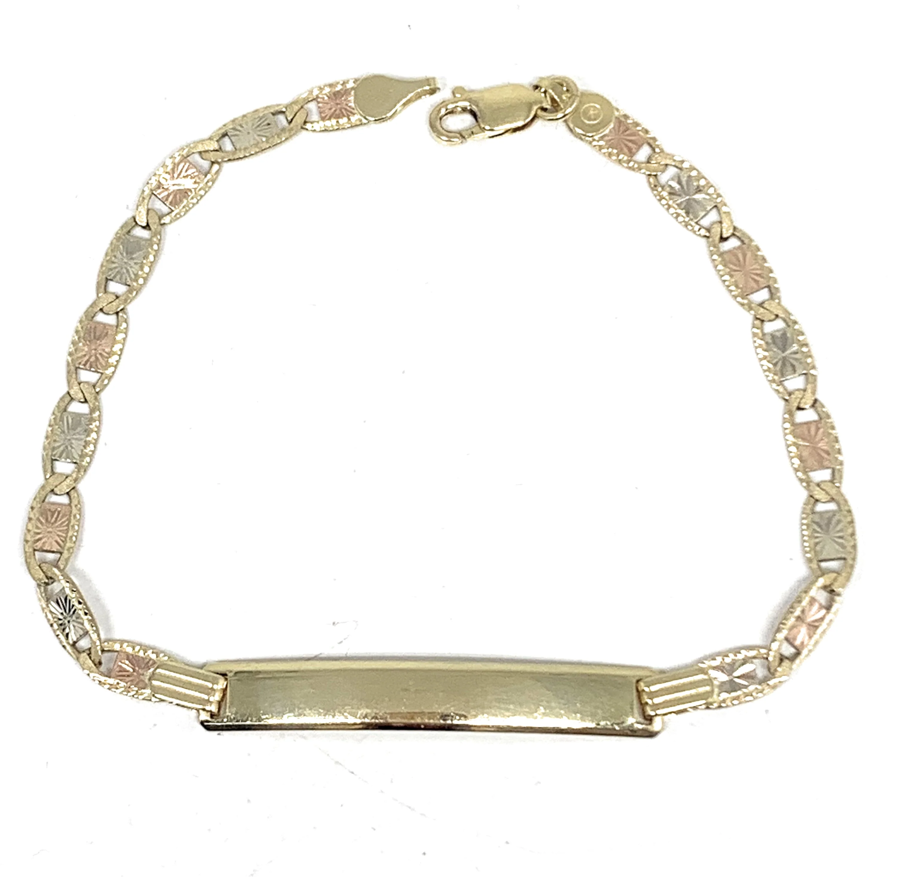 10k Solid Gold Tri-Color Valentina ID Brracelet 7.5 inch length 2.6mm Width (Free Engraving, Email us name!) - Image 3