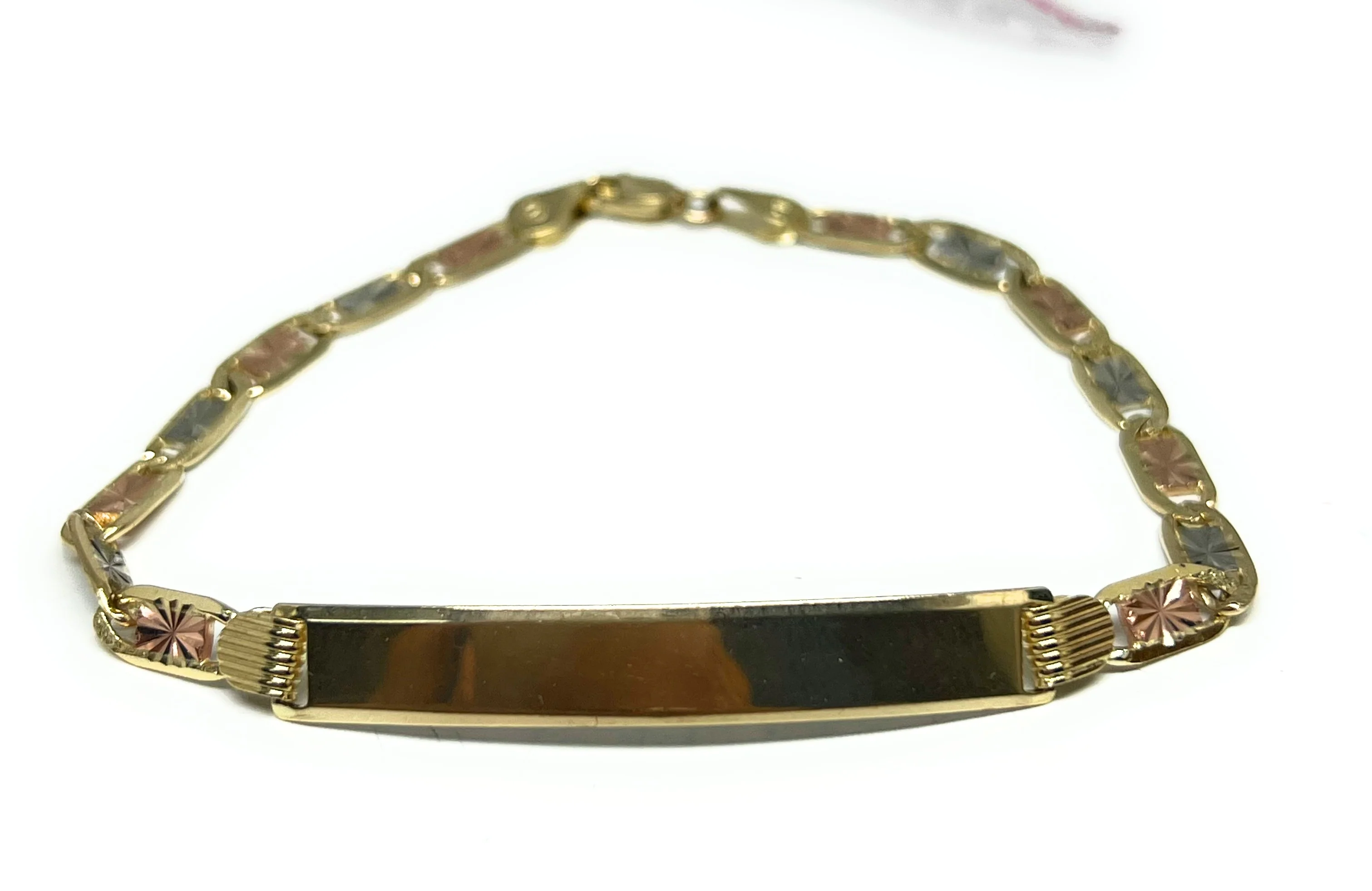 10k Solid Gold Tri-Color Valentina ID Brracelet 7.5 inch length 2.6mm Width (Free Engraving, Email us name!) - Image 6