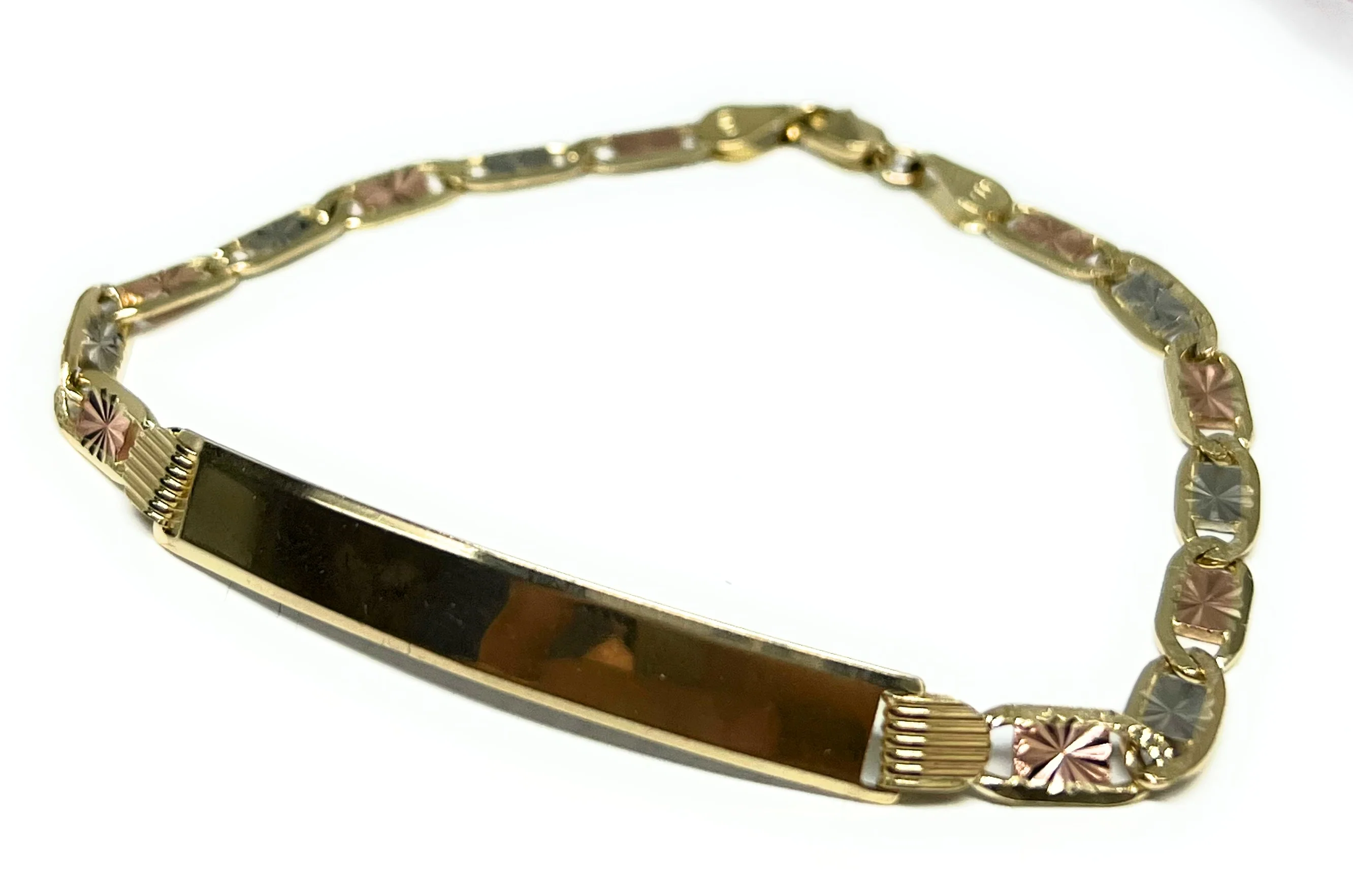 10k Solid Gold Tri-Color Valentina ID Brracelet 7.5 inch length 2.6mm Width (Free Engraving, Email us name!) - Image 7