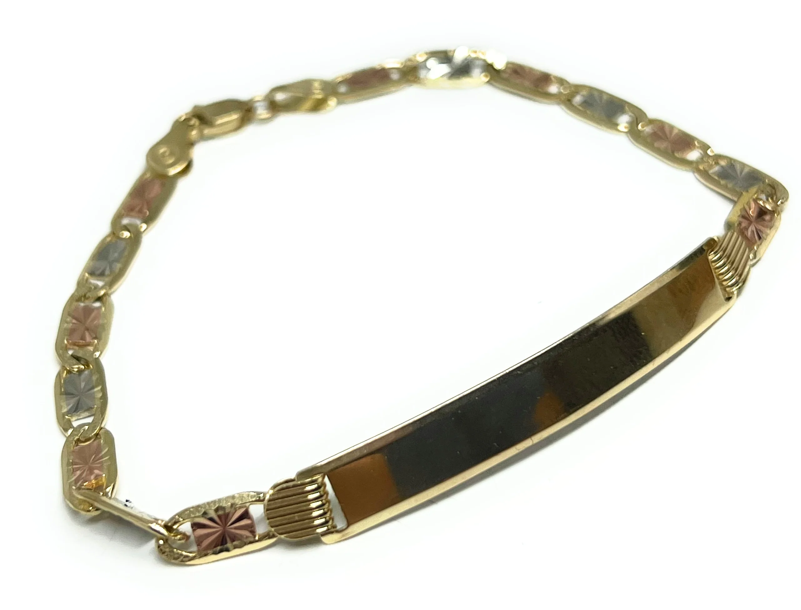 10k Solid Gold Tri-Color Valentina ID Brracelet 7.5 inch length 2.6mm Width (Free Engraving, Email us name!) - Image 8