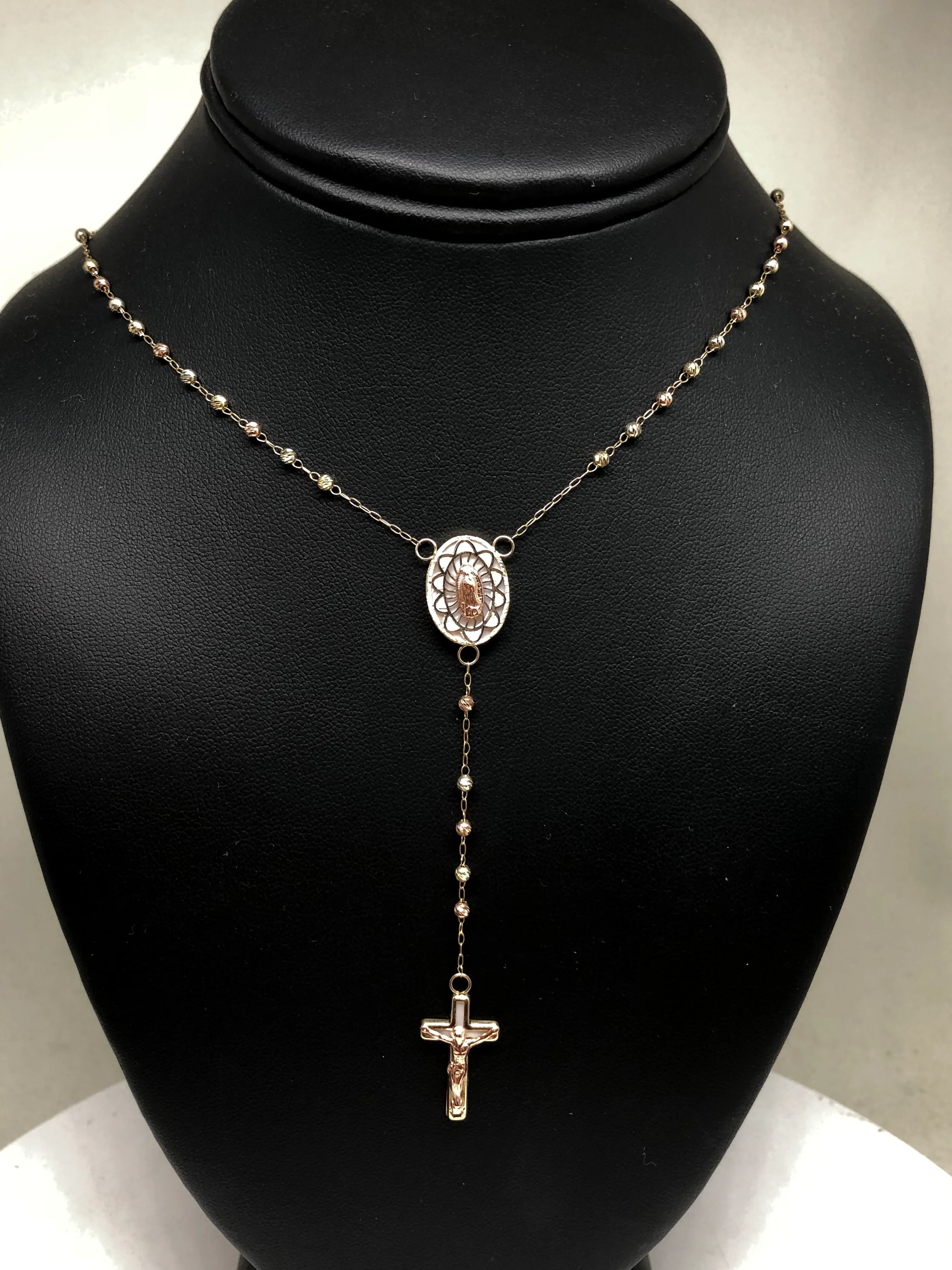 10k Solid Gold Tri-Color Virrgin Mary Rosarry Rosarrio 24" 2.4mm - Image 10