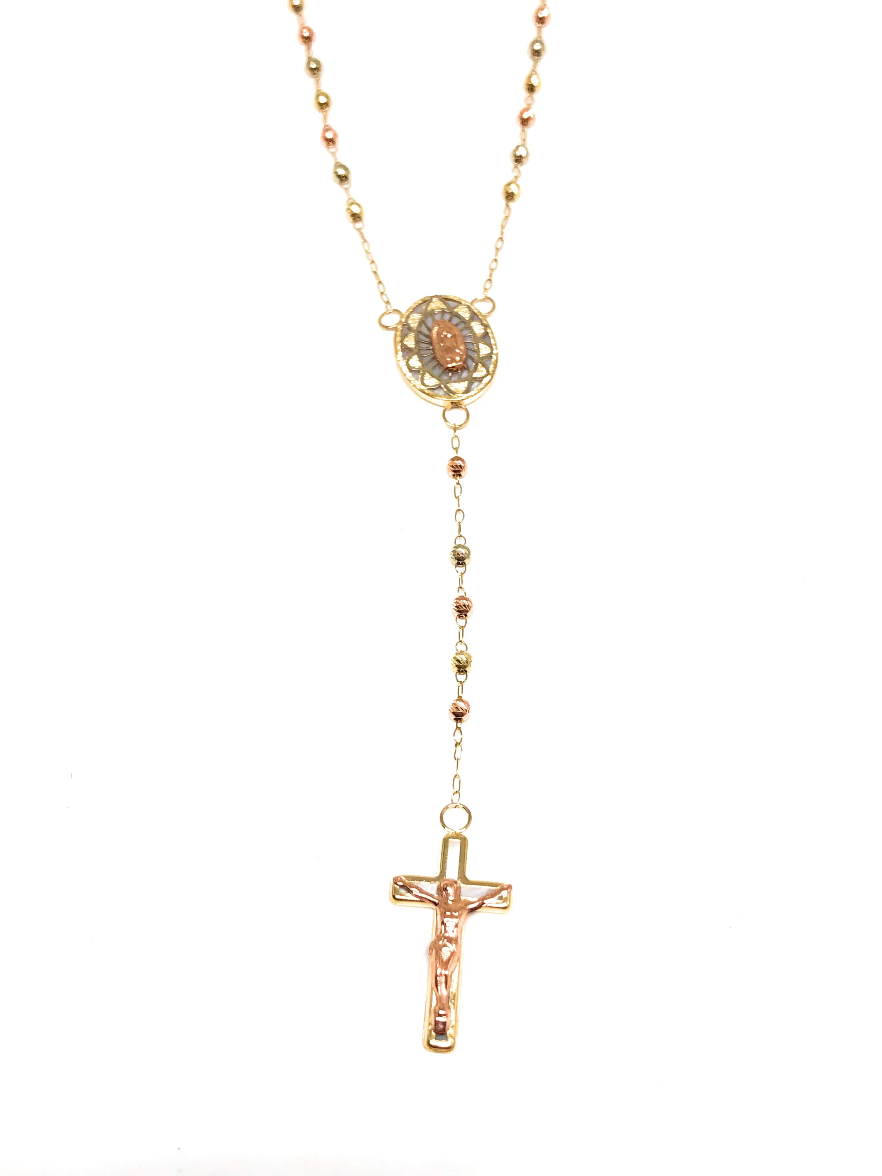 10k Solid Gold Tri-Color Virrgin Mary Rosarry Rosarrio 24" 2.4mm - Image 5