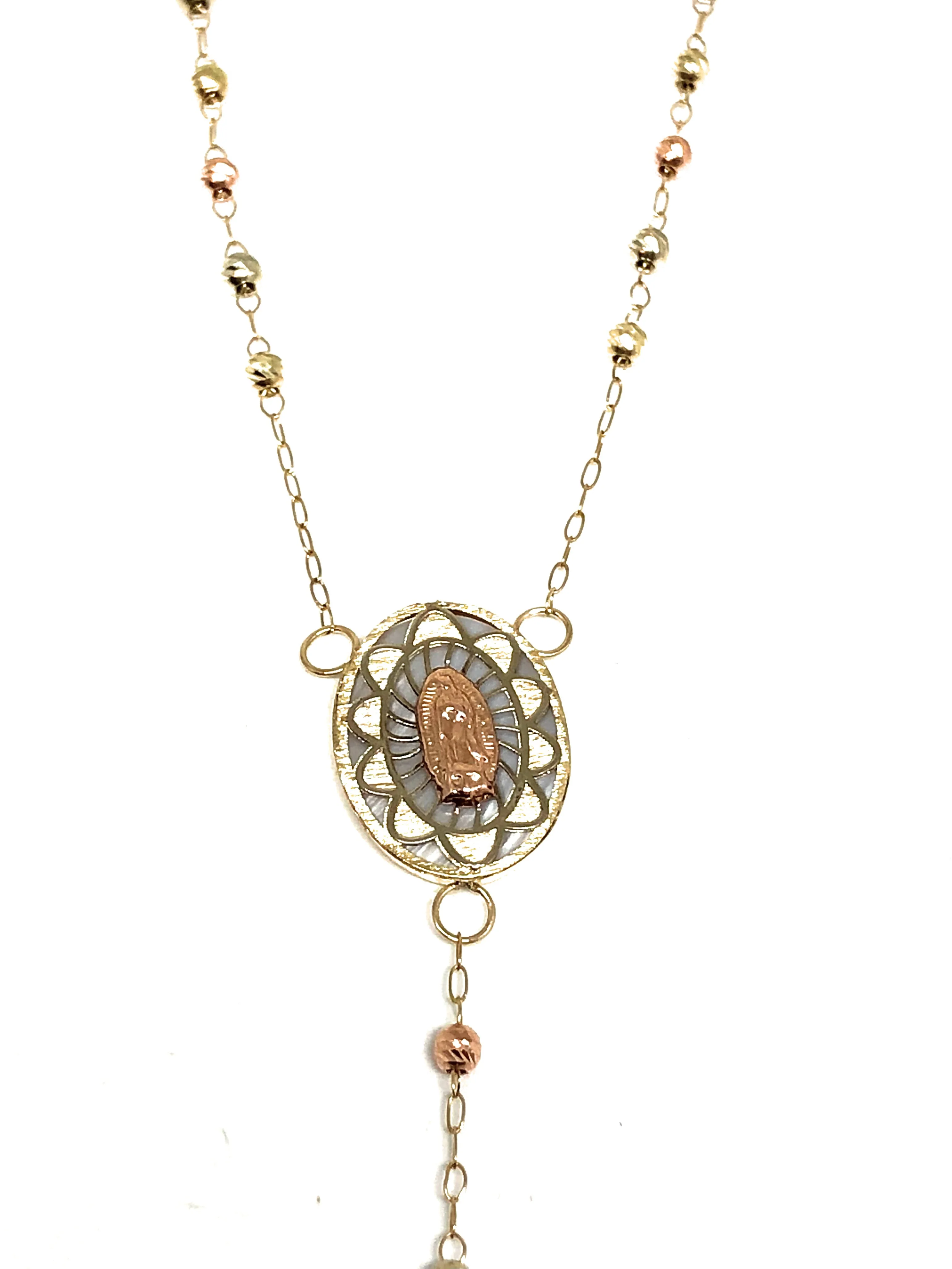 10k Solid Gold Tri-Color Virrgin Mary Rosarry Rosarrio 24" 2.4mm - Image 6