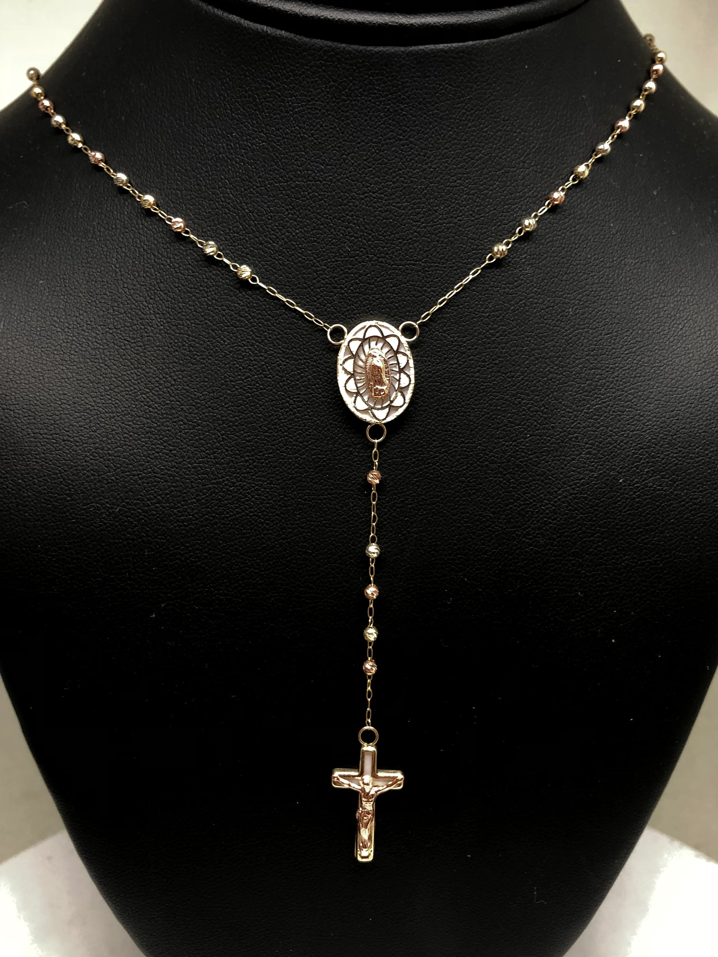 10k Solid Gold Tri-Color Virrgin Mary Rosarry Rosarrio 24" 2.4mm - Image 7