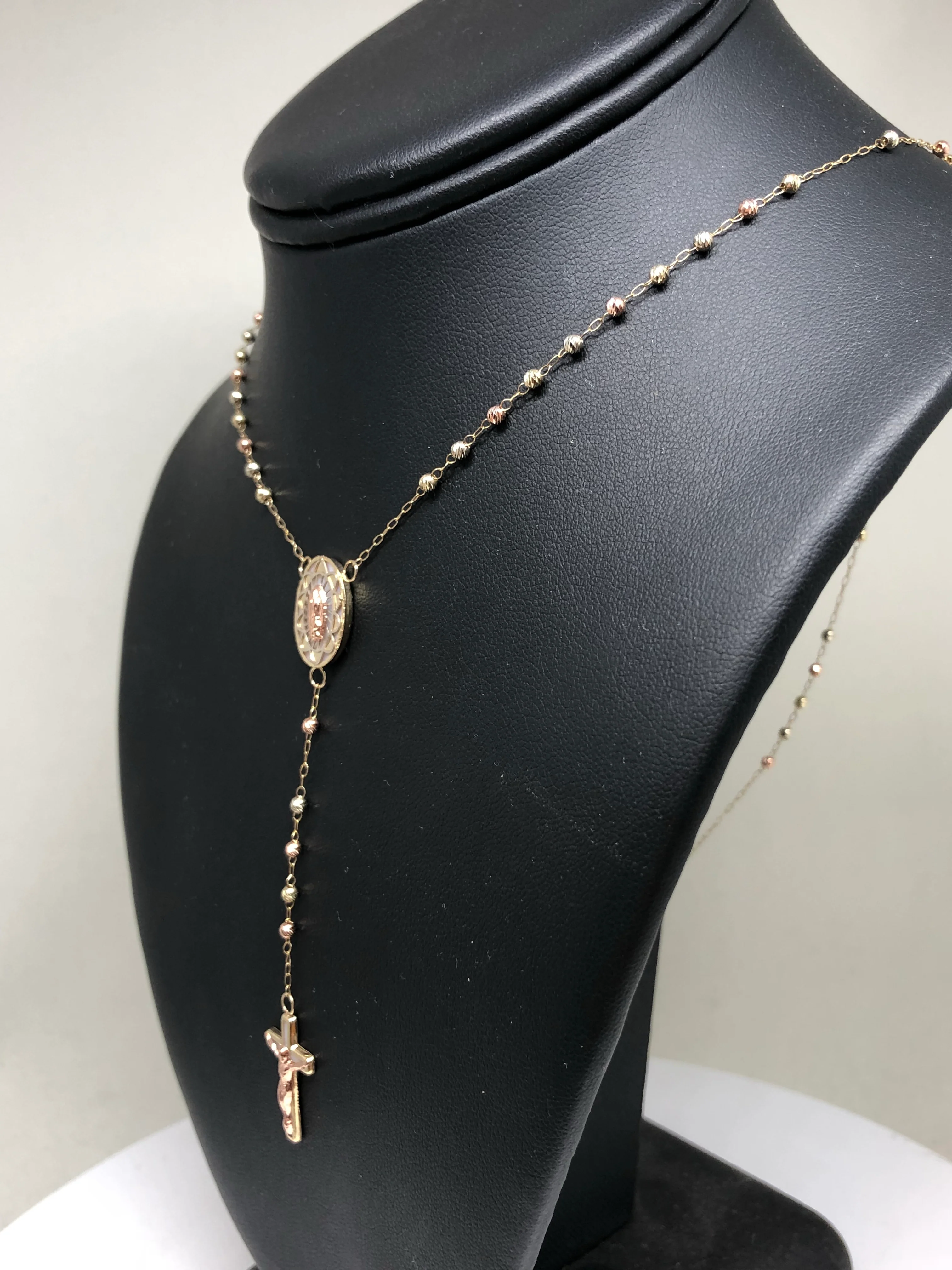 10k Solid Gold Tri-Color Virrgin Mary Rosarry Rosarrio 24" 2.4mm - Image 8