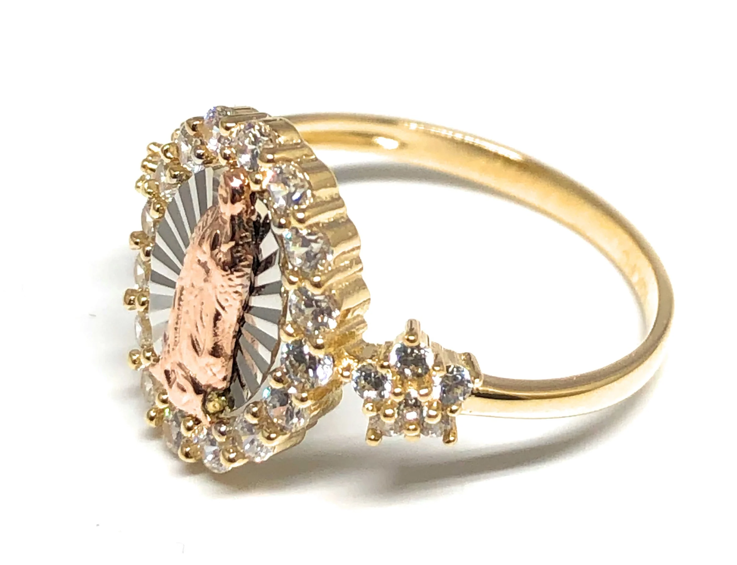10k Solid Gold Tri-Color Virrgin Mary CZ Ring (FC 08) - Image 2