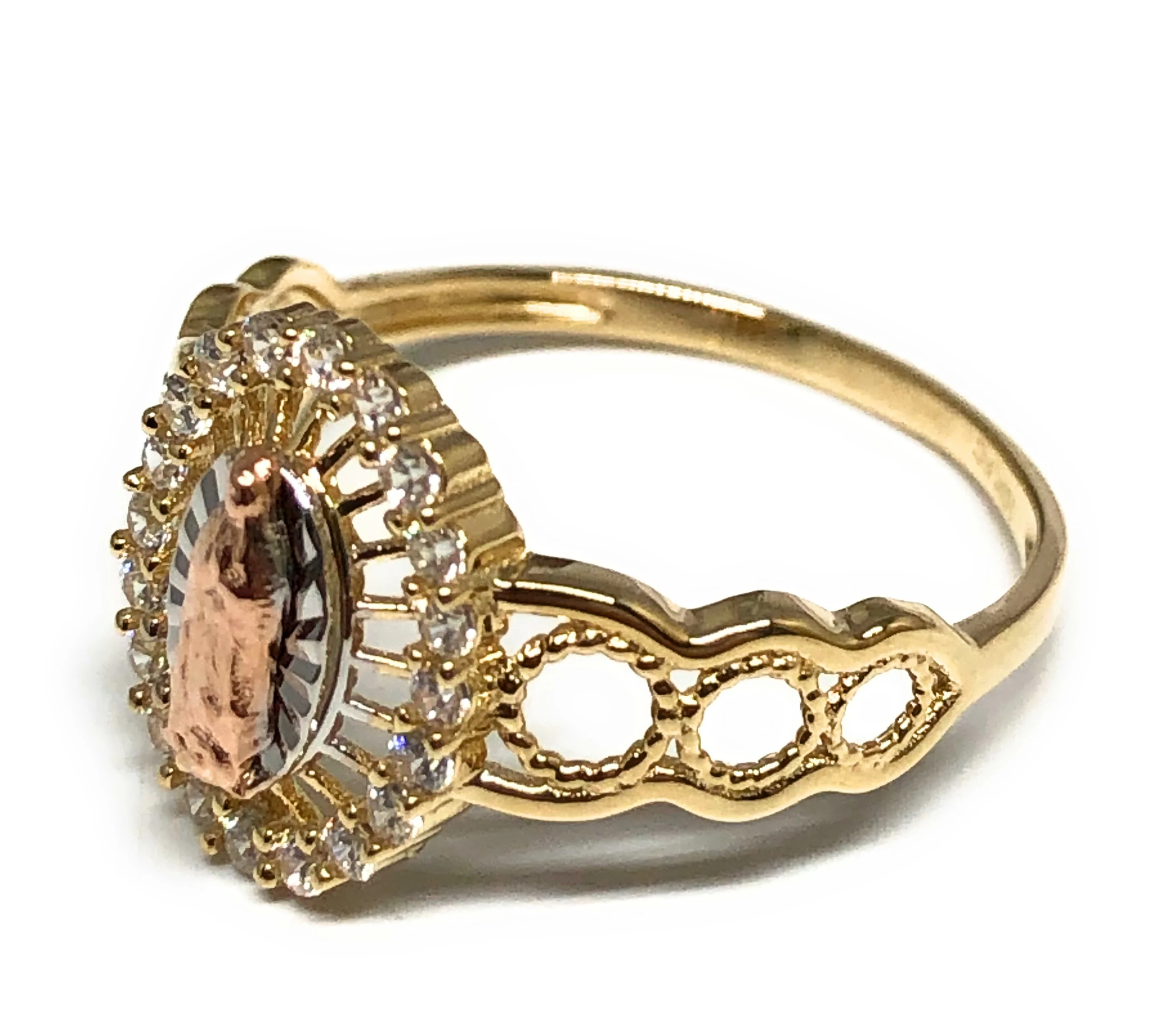 10k Solid Gold Tri-Color Virrgin Mary CZ Ring (FC 11) - Image 2