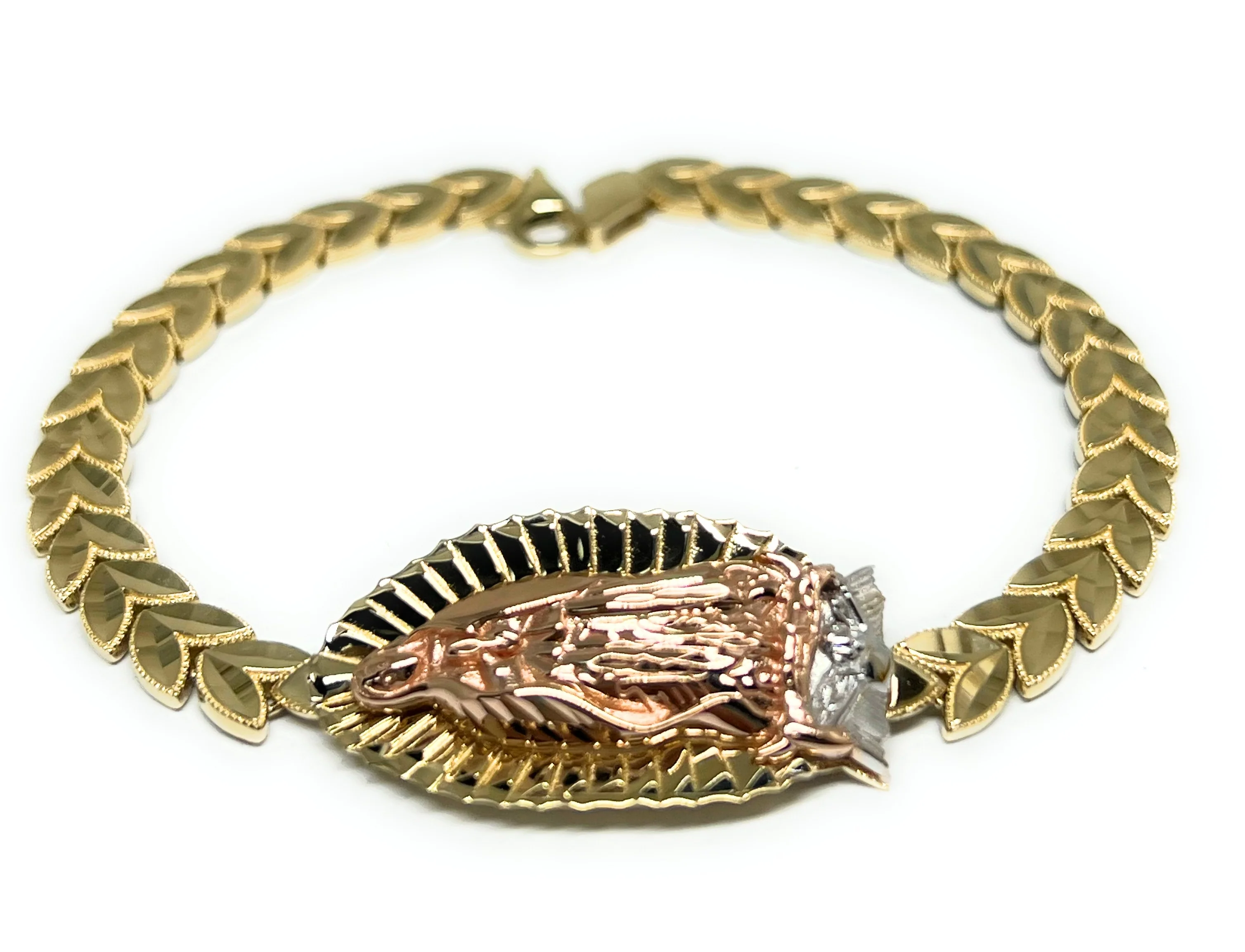 10k Solid Gold Tri-Color Virrgin Mary Brracelet 7.5 Virrgen Guadalupe (9g)