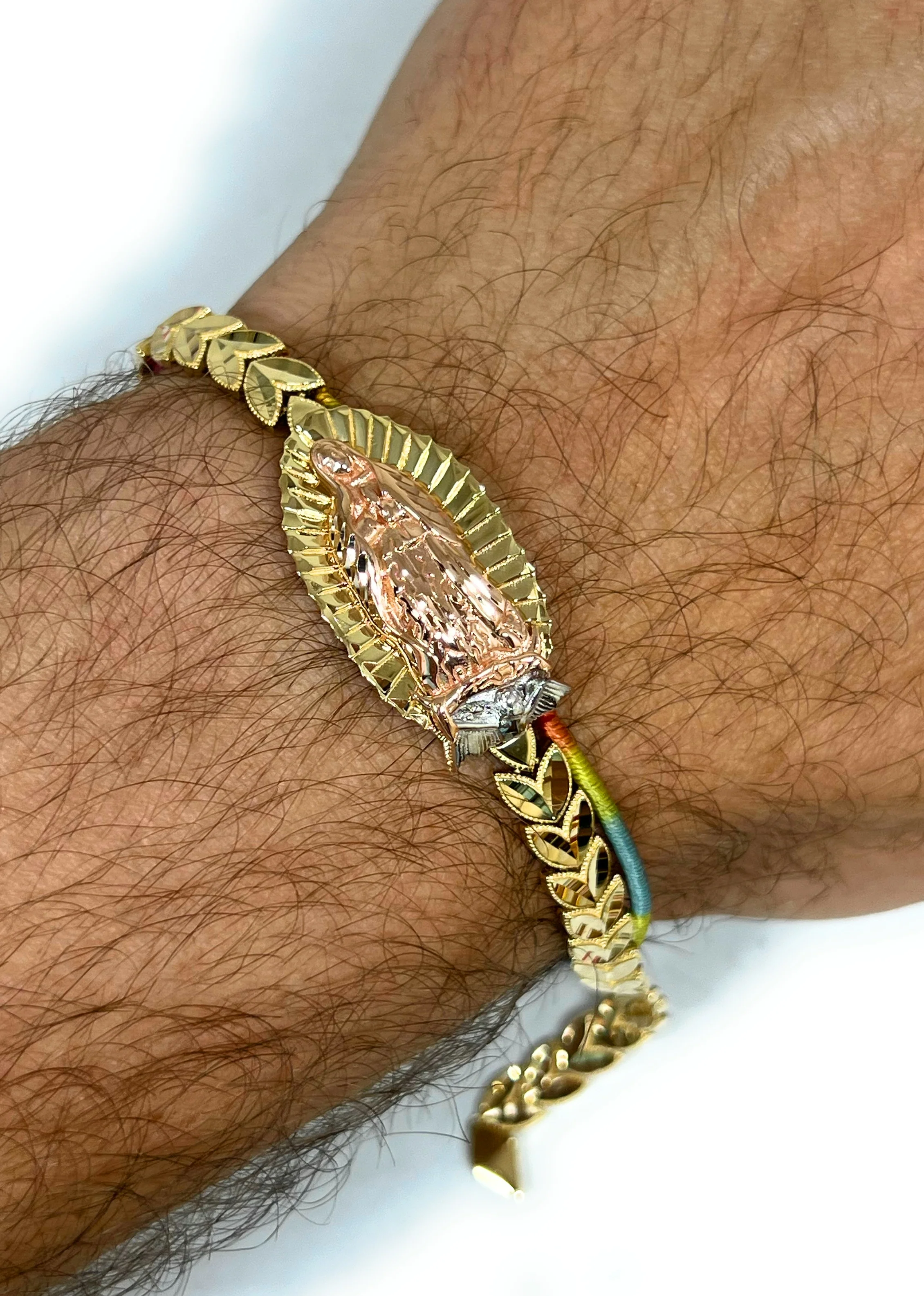 10k Solid Gold Tri-Color Virrgin Mary Brracelet 7.5 Virrgen Guadalupe (9g) - Image 2