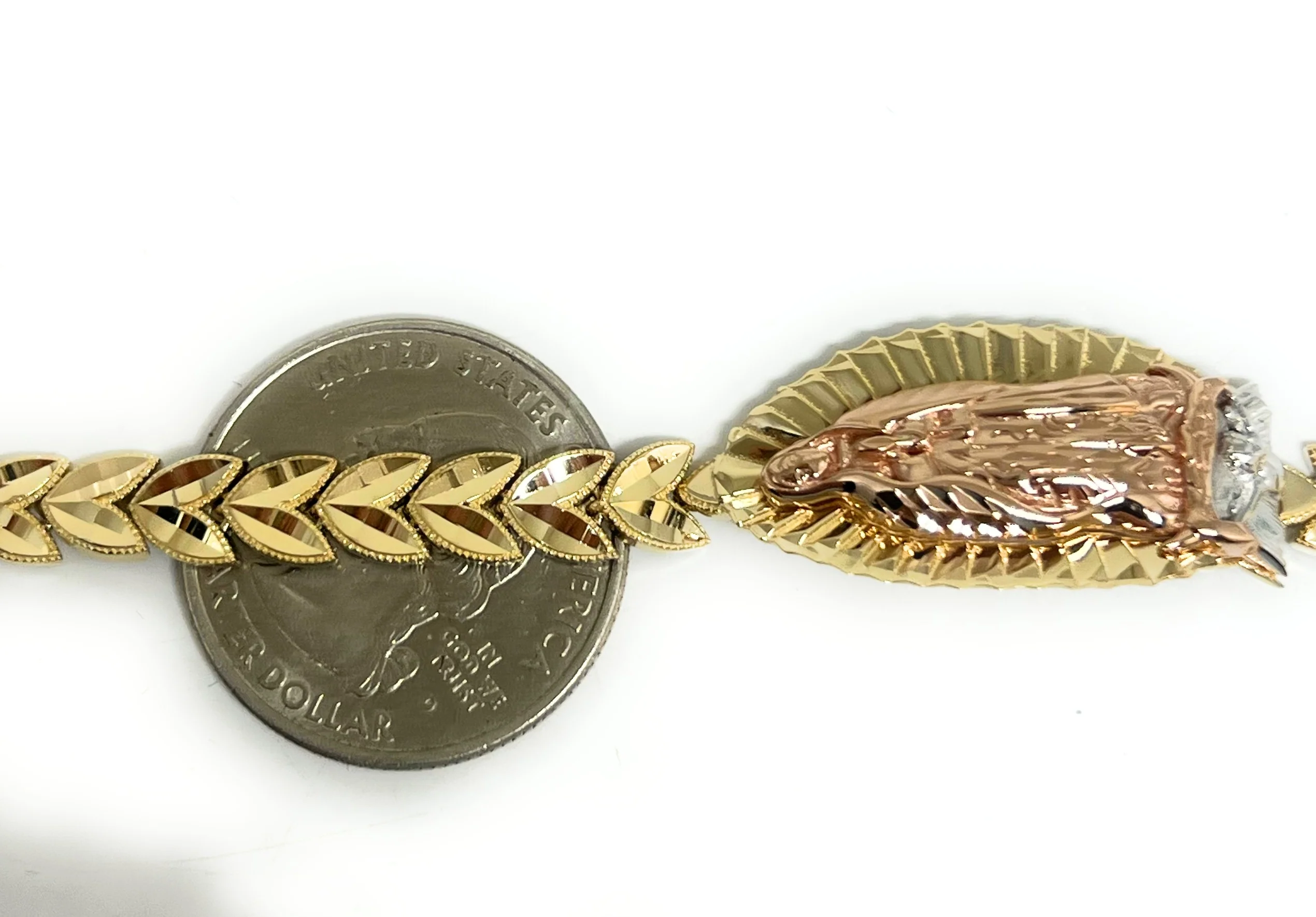10k Solid Gold Tri-Color Virrgin Mary Brracelet 7.5 Virrgen Guadalupe (9g) - Image 3