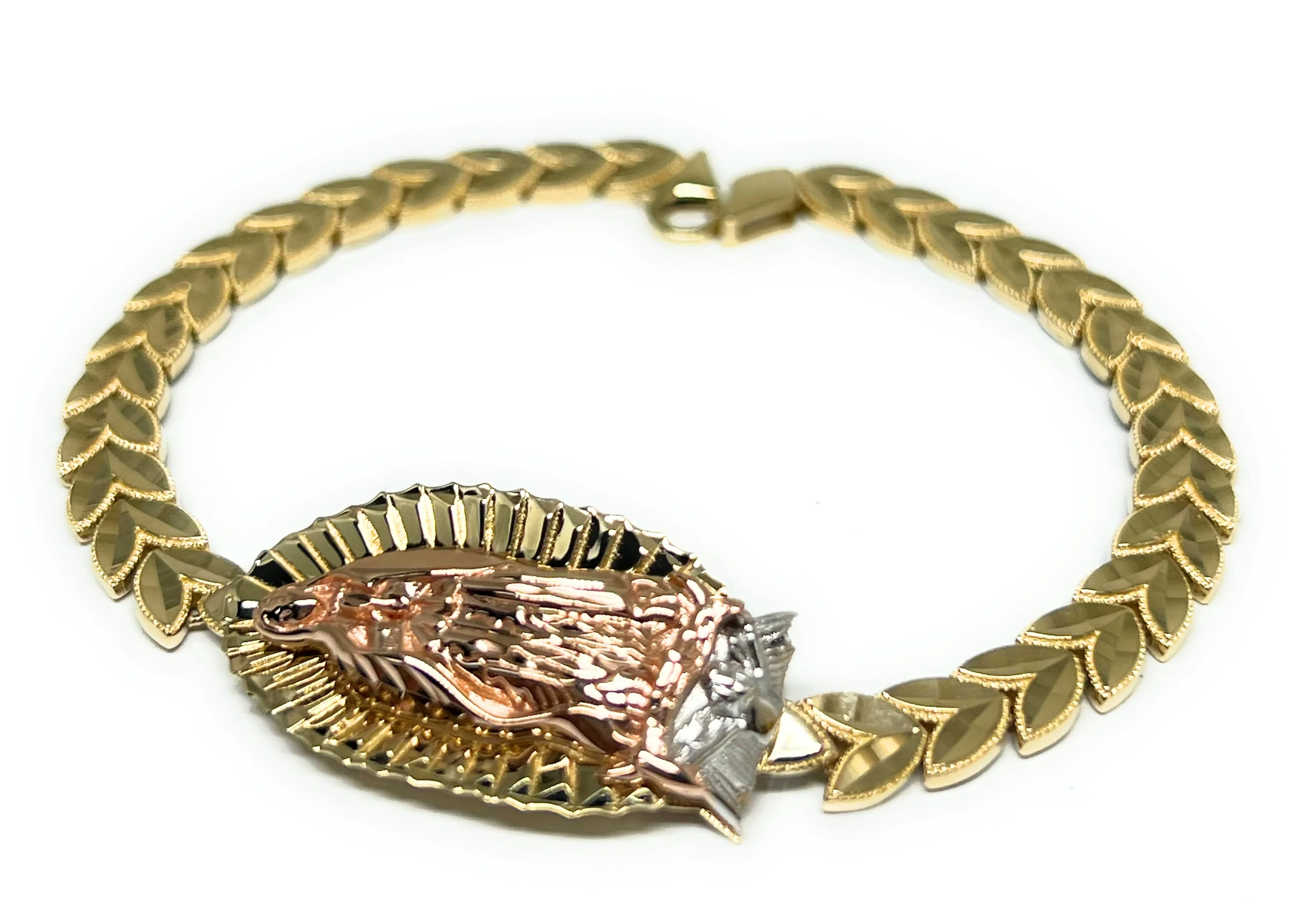 10k Solid Gold Tri-Color Virrgin Mary Brracelet 7.5 Virrgen Guadalupe (9g) - Image 4