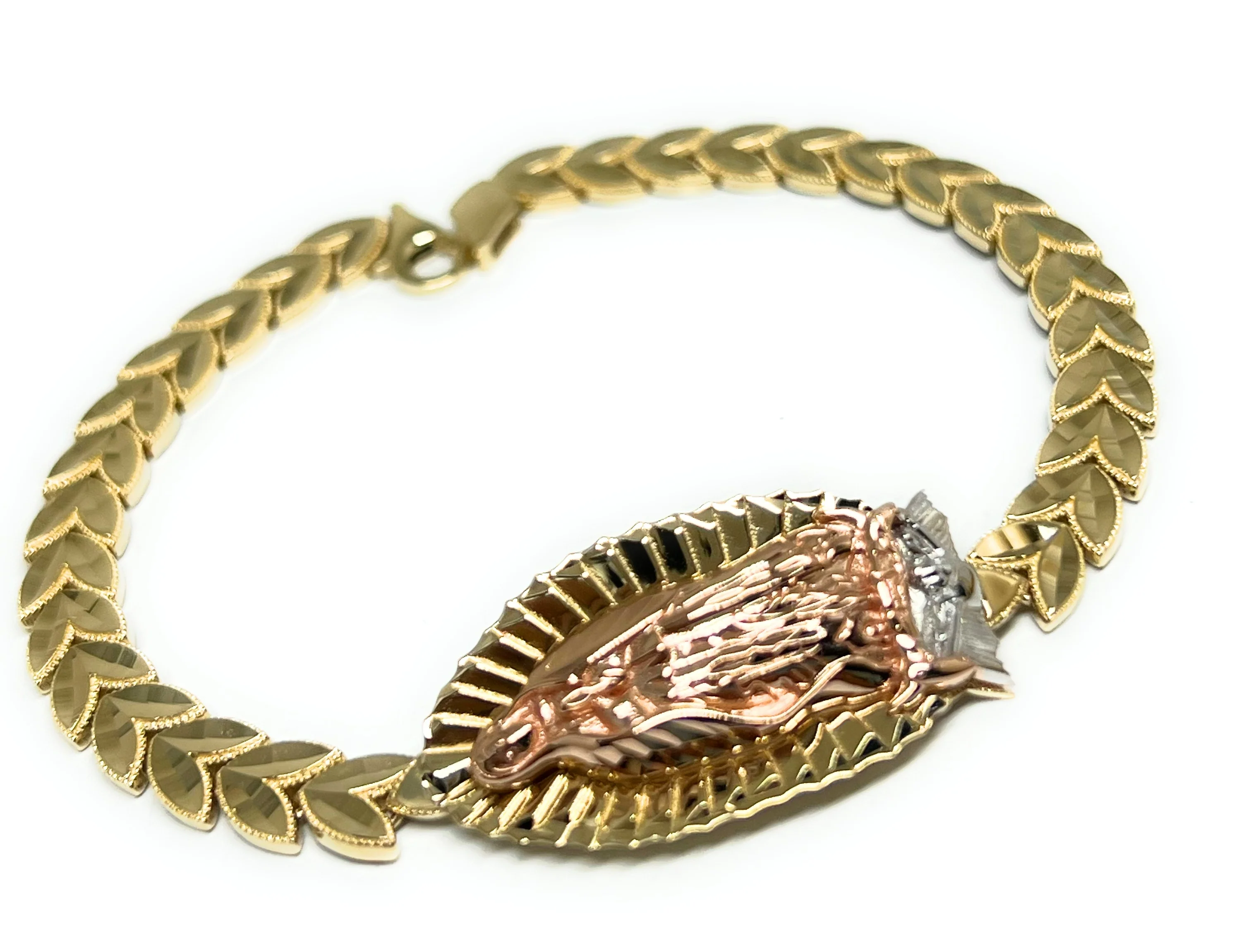 10k Solid Gold Tri-Color Virrgin Mary Brracelet 7.5 Virrgen Guadalupe (9g) - Image 5