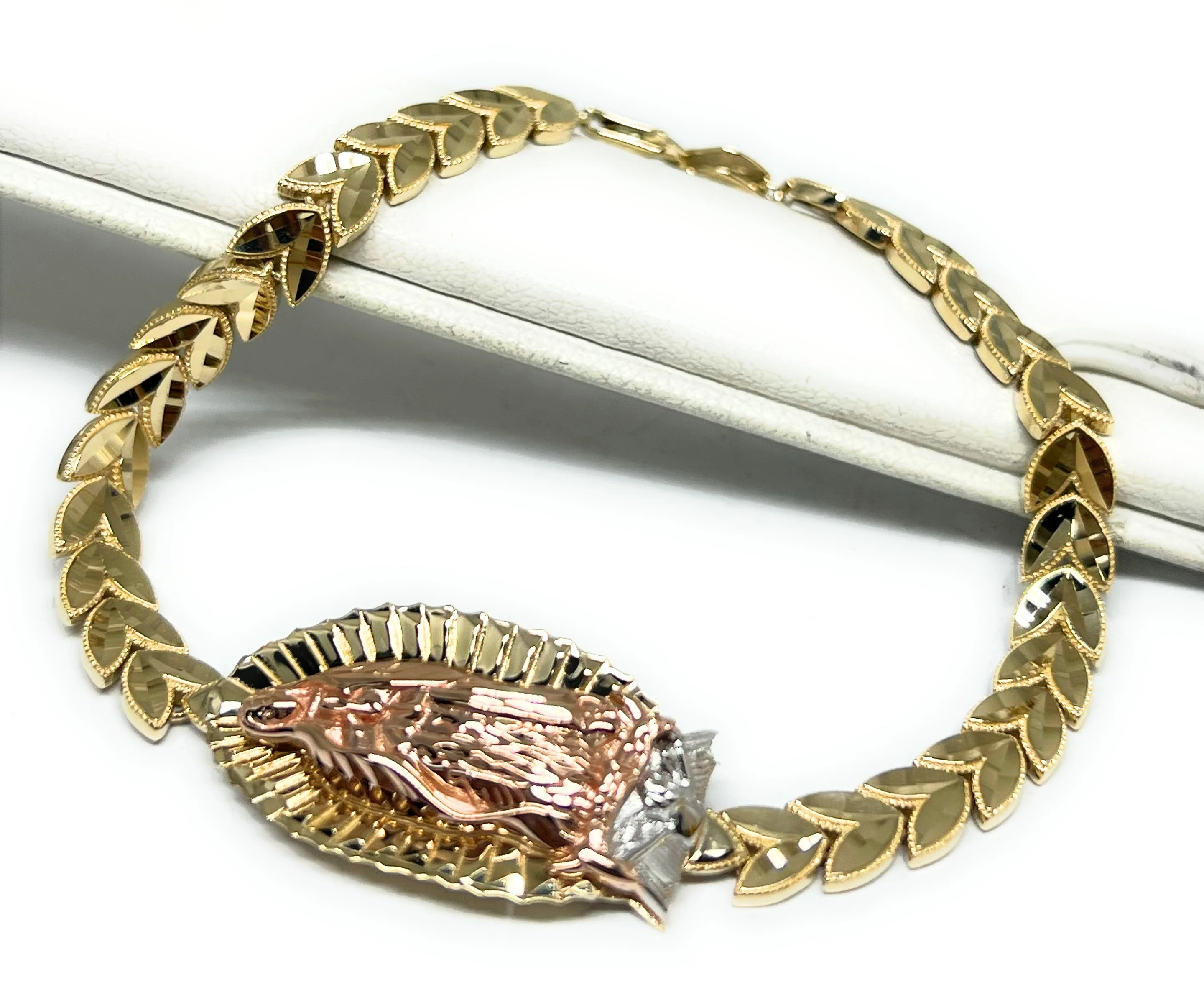 10k Solid Gold Tri-Color Virrgin Mary Brracelet 7.5 Virrgen Guadalupe (9g) - Image 7