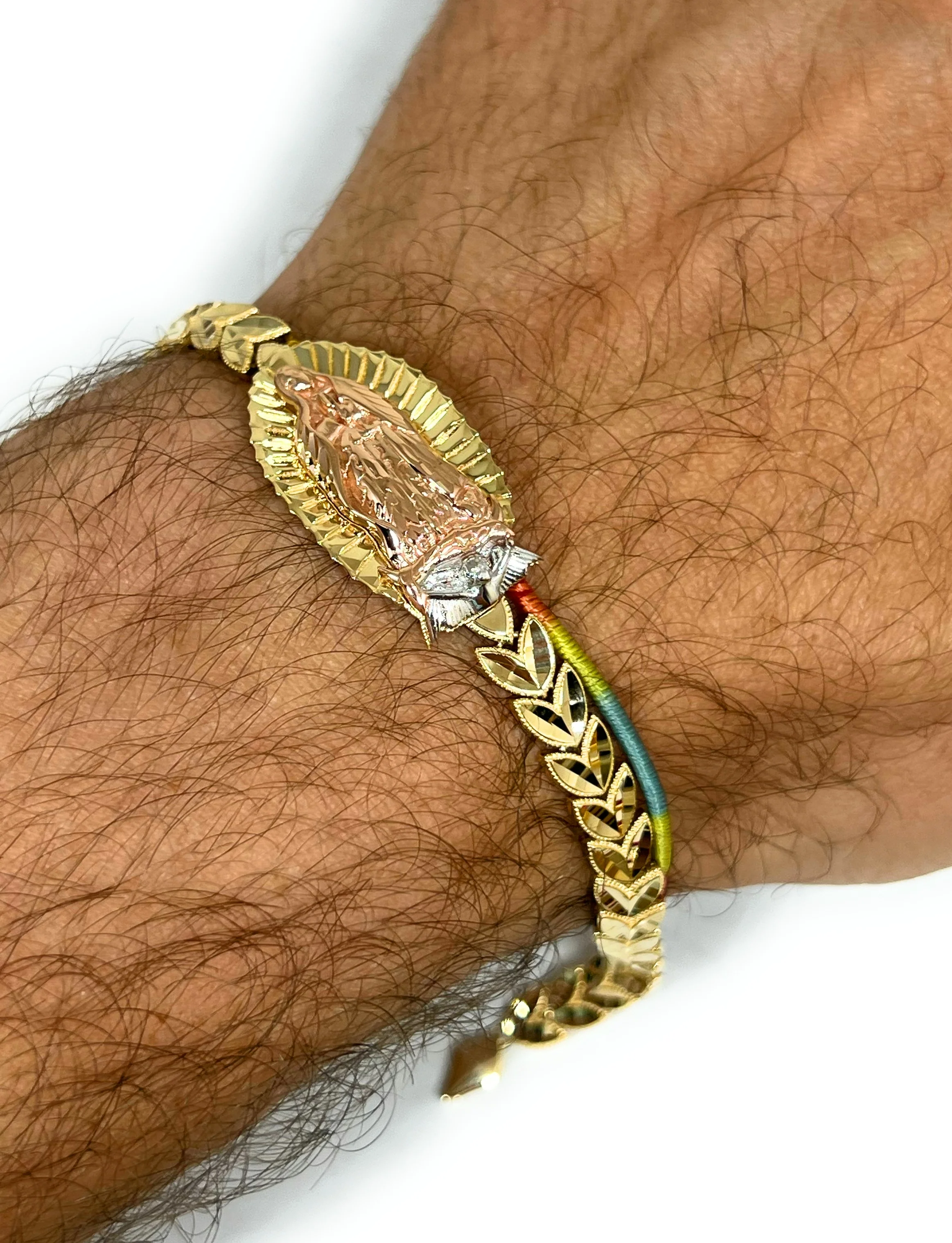 10k Solid Gold Tri-Color Virrgin Mary Brracelet 7.5 Virrgen Guadalupe (9g) - Image 8