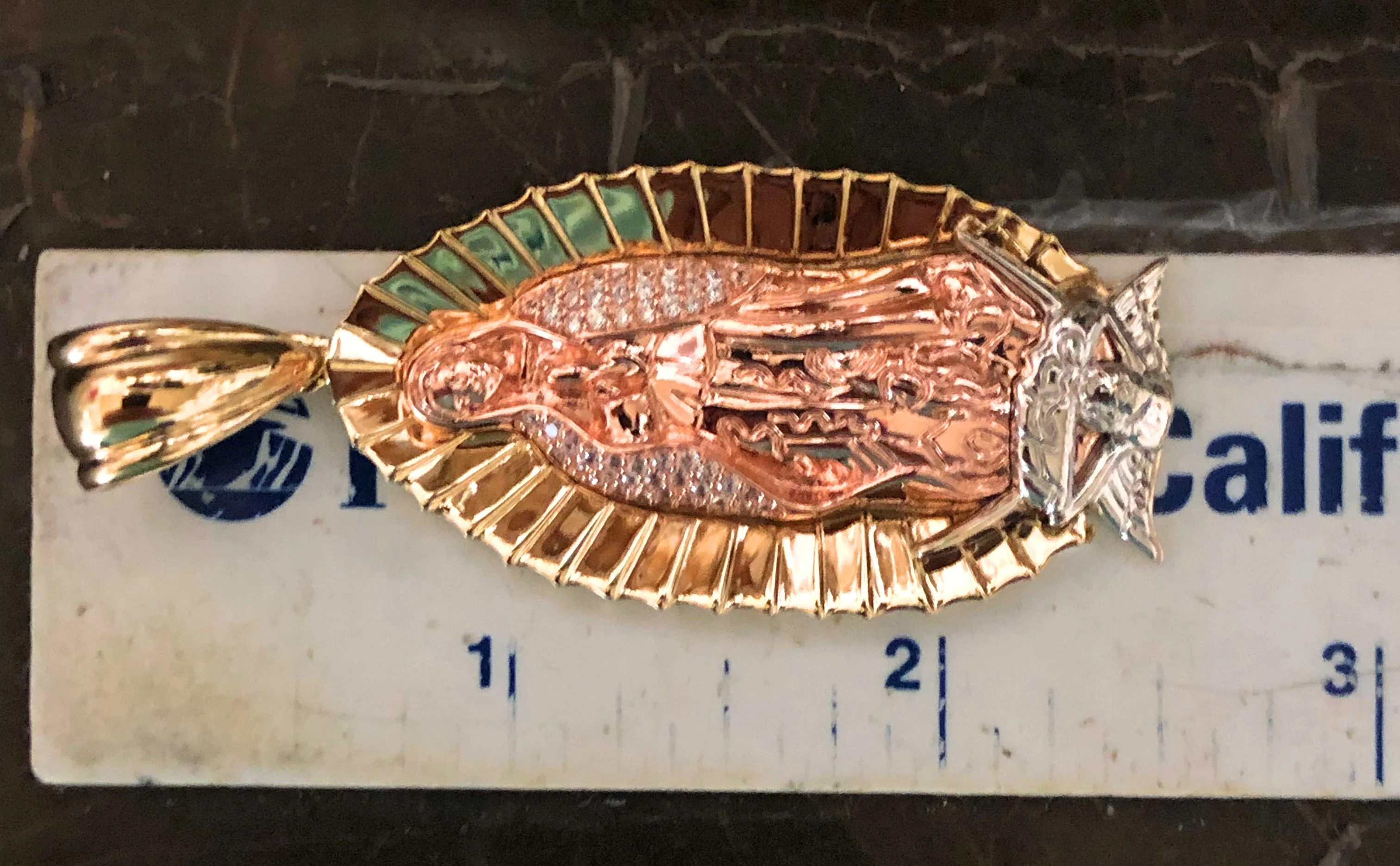 10k Solid Gold Tri-Color  Virrgin Mary CZ  BIG XL Pendant Virrgen Gaudalupe (12.3g) (FC) - Image 4