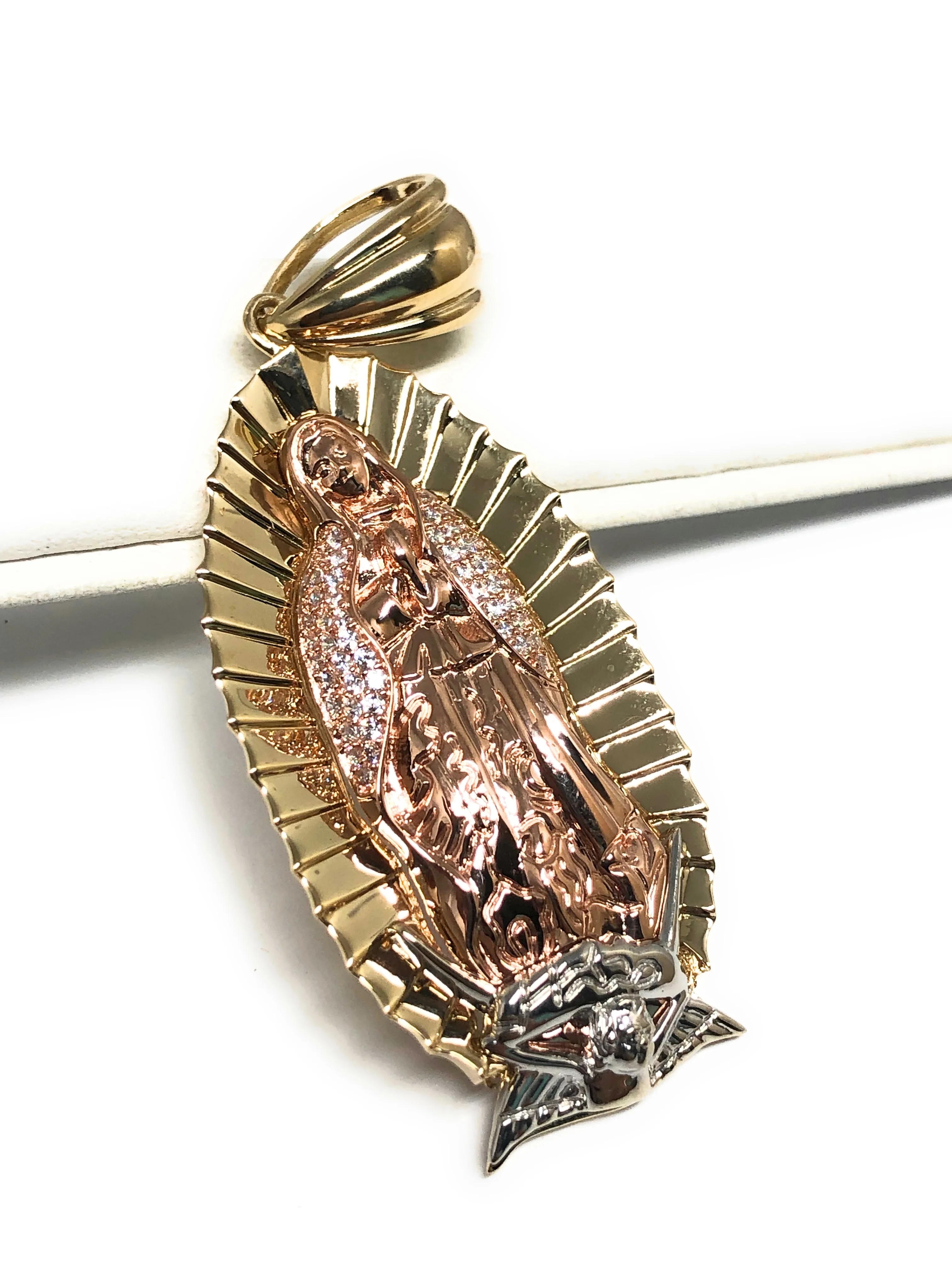 10k Solid Gold Tri-Color  Virrgin Mary CZ  BIG XL Pendant Virrgen Gaudalupe (12.3g) (FC) - Image 5