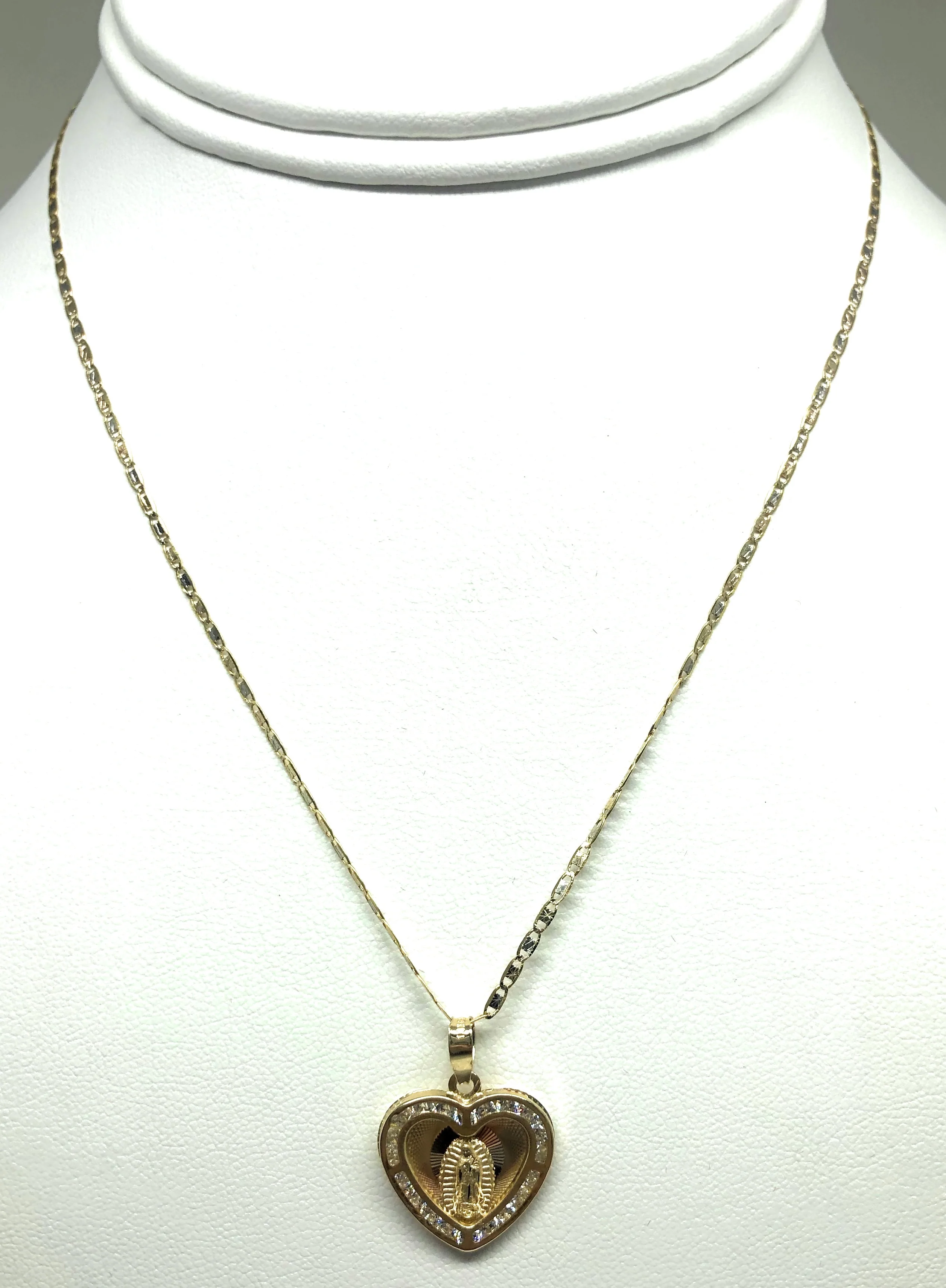 10k Solid Gold Tri-Color Virrgin Mary CZ Heart Pendant Necklace Virrgen Gaudalupe - Image 5