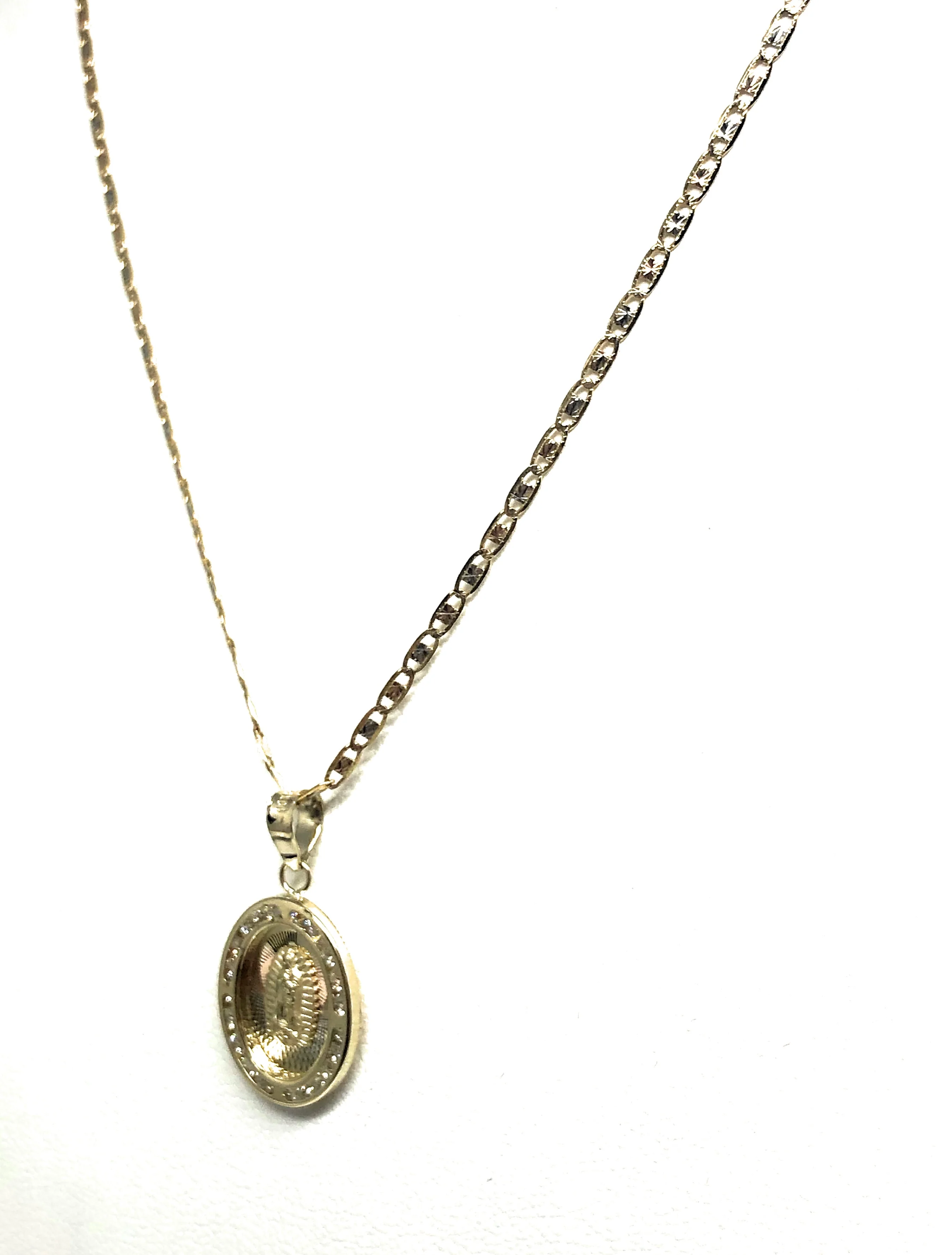 10k Solid Gold Tri-Color Virrgin Mary CZ Oval Pendant Necklace Virrgen Gaudalupe (MED) - Image 7