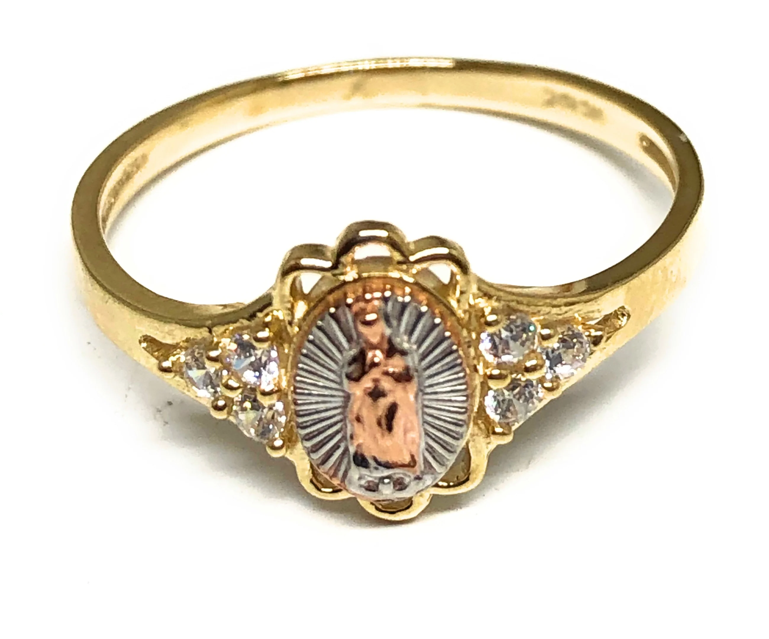10k Solid Gold Tri-Color Virrgin Mary CZ Ring