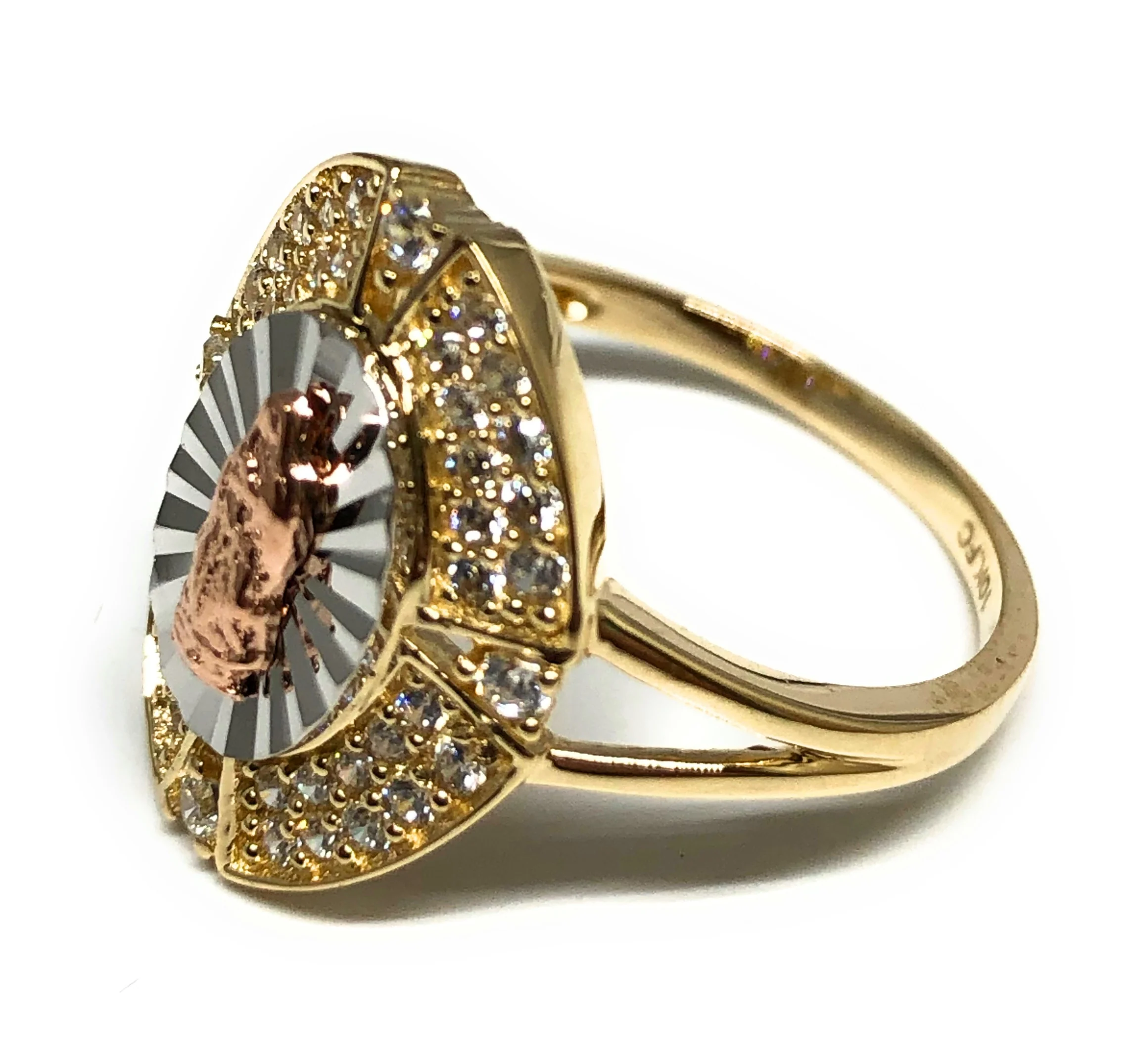 10k Solid Gold Tri-Color Virrgin Mary CZ Ring (FC 13) - Image 2