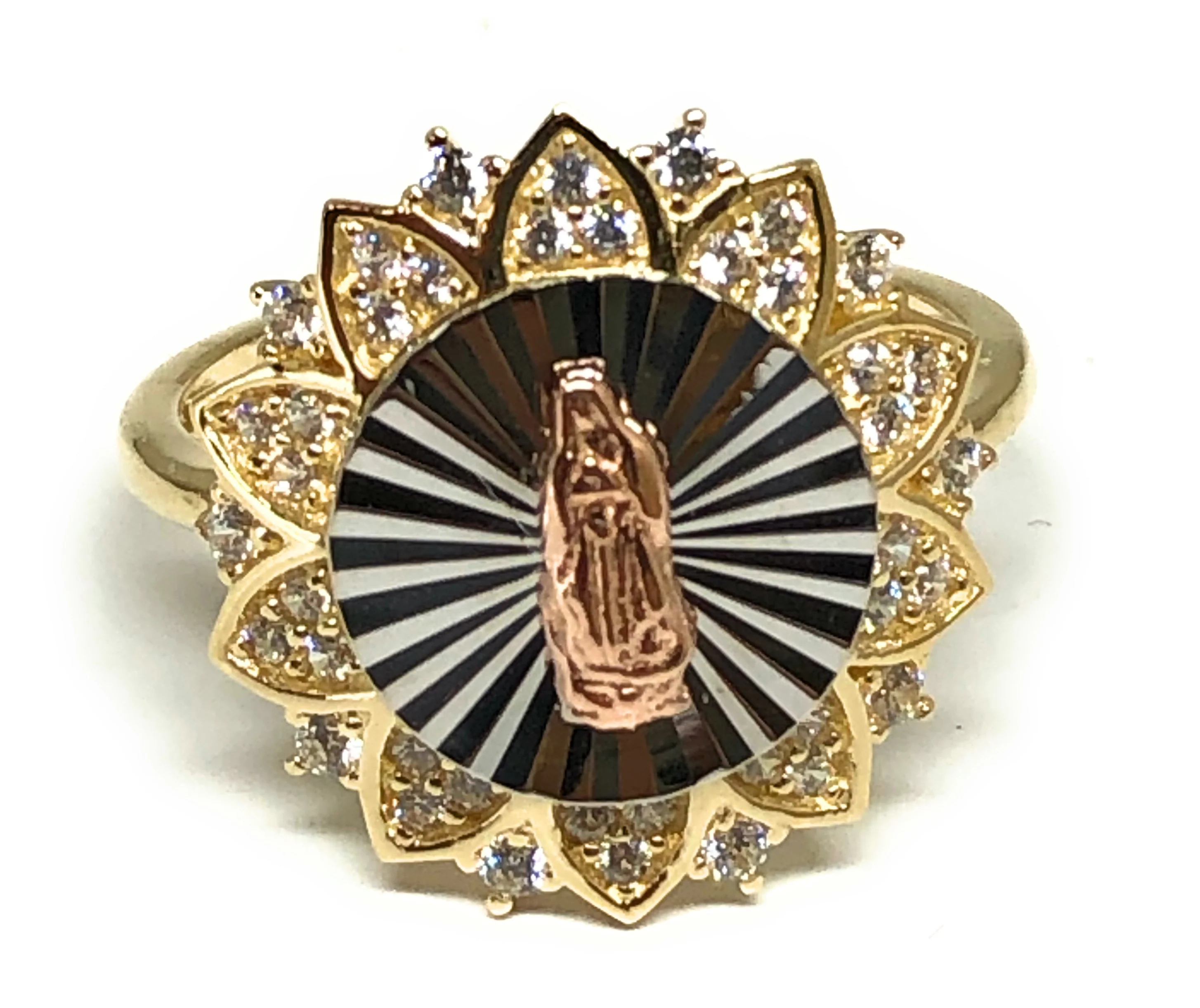 10k Solid Gold Tri-Color Virrgin Mary CZ Ring (FC 15)