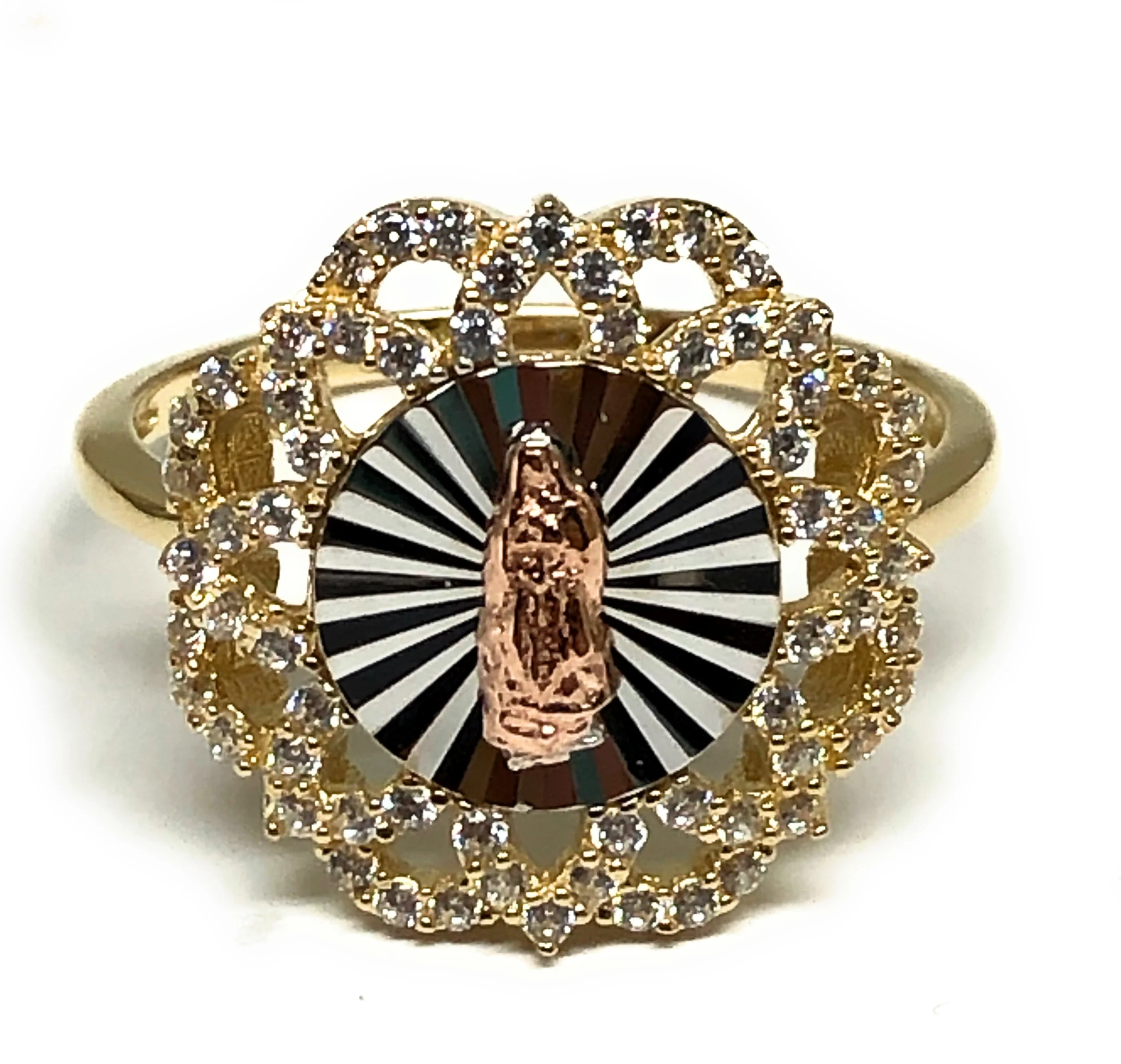 10k Solid Gold Tri-Color Virrgin Mary CZ Ring (FC 18)