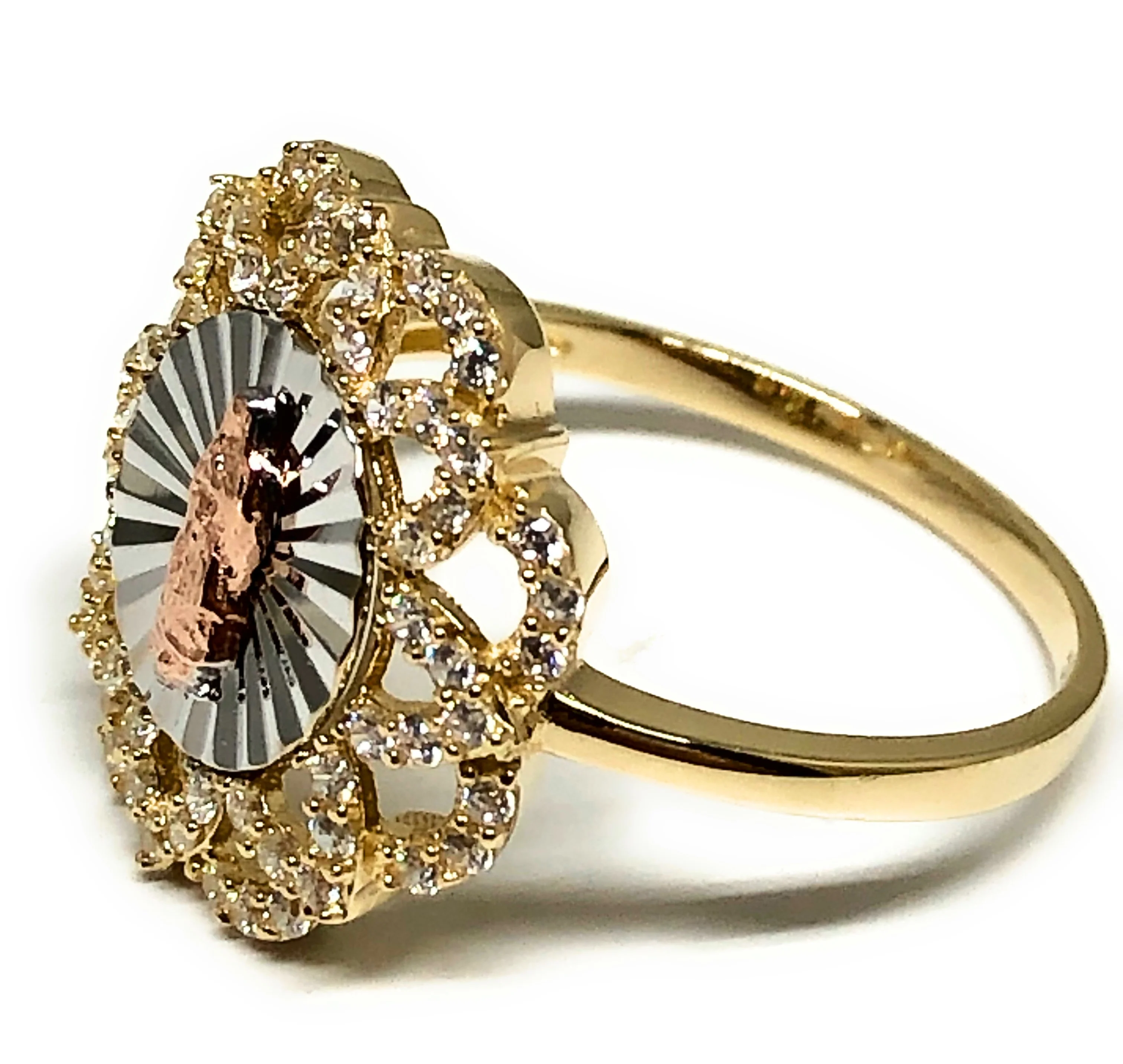 10k Solid Gold Tri-Color Virrgin Mary CZ Ring (FC 18) - Image 2