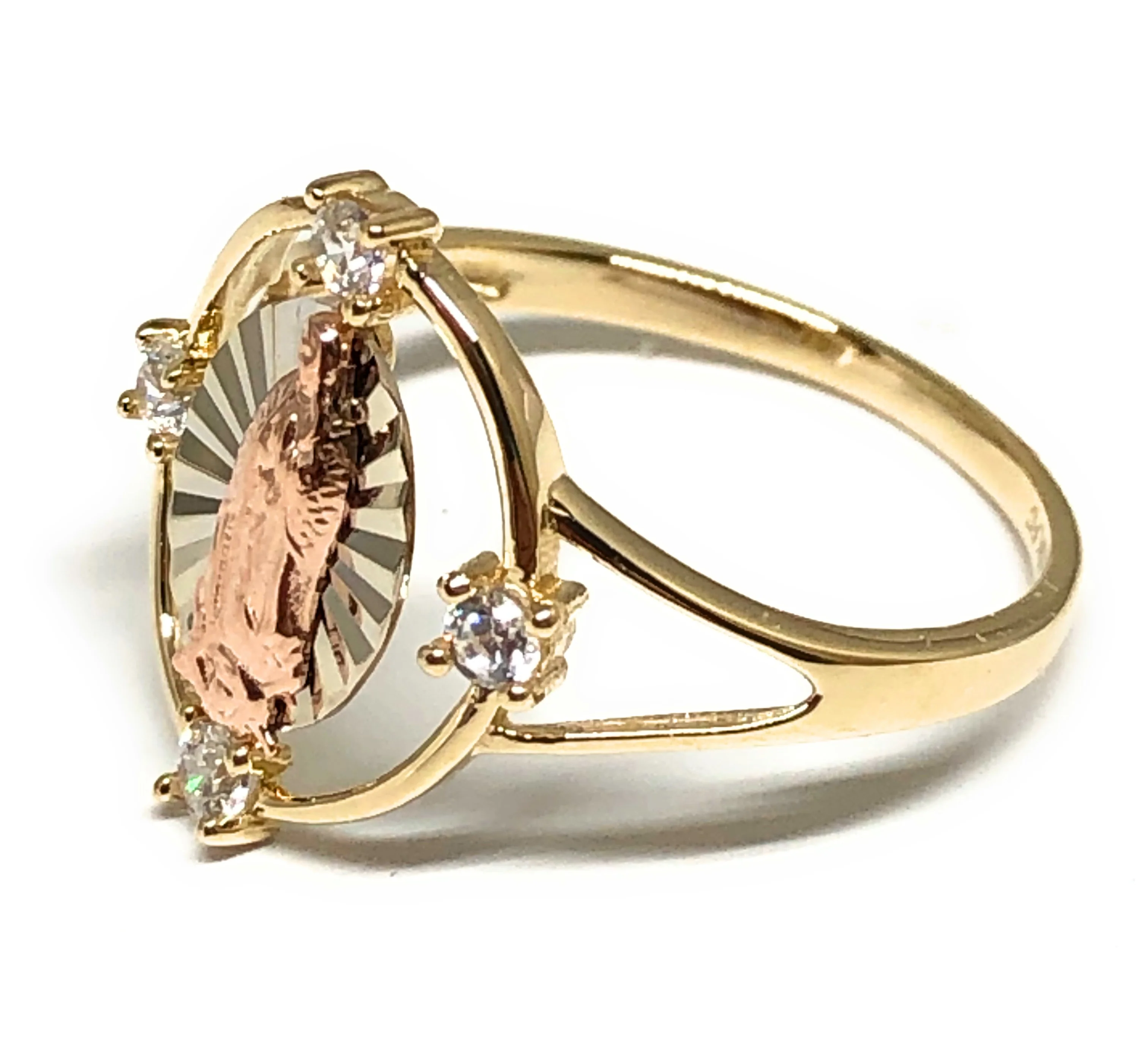 10k Solid Gold Tri-Color Virrgin Mary CZ Ring (FC 19) - Image 2