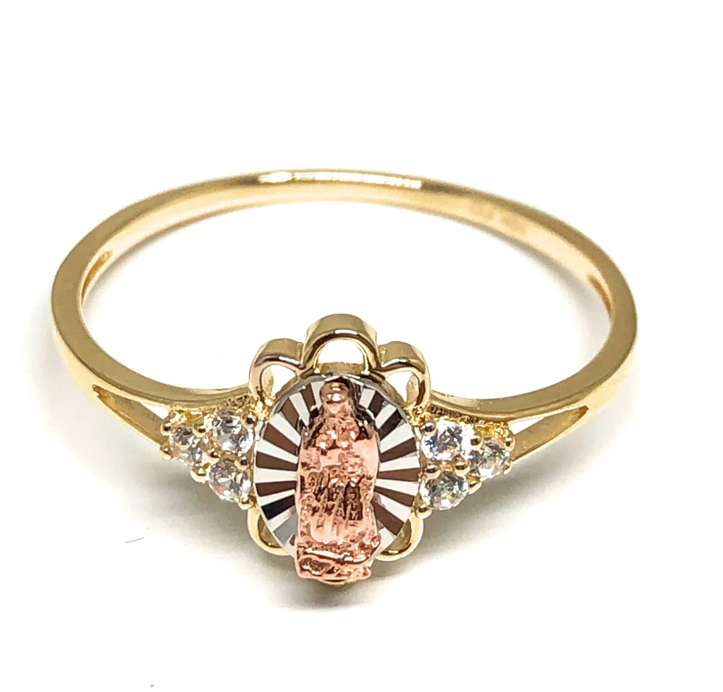 10k Solid Gold Tri-Color Virrgin Mary CZ Ring (FC 23)
