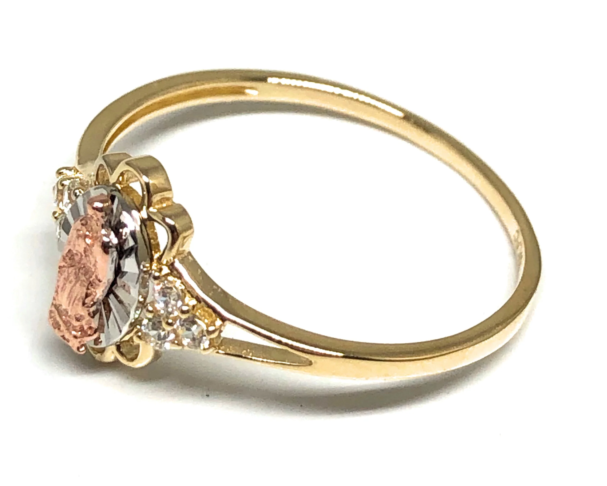 10k Solid Gold Tri-Color Virrgin Mary CZ Ring (FC 23) - Image 2