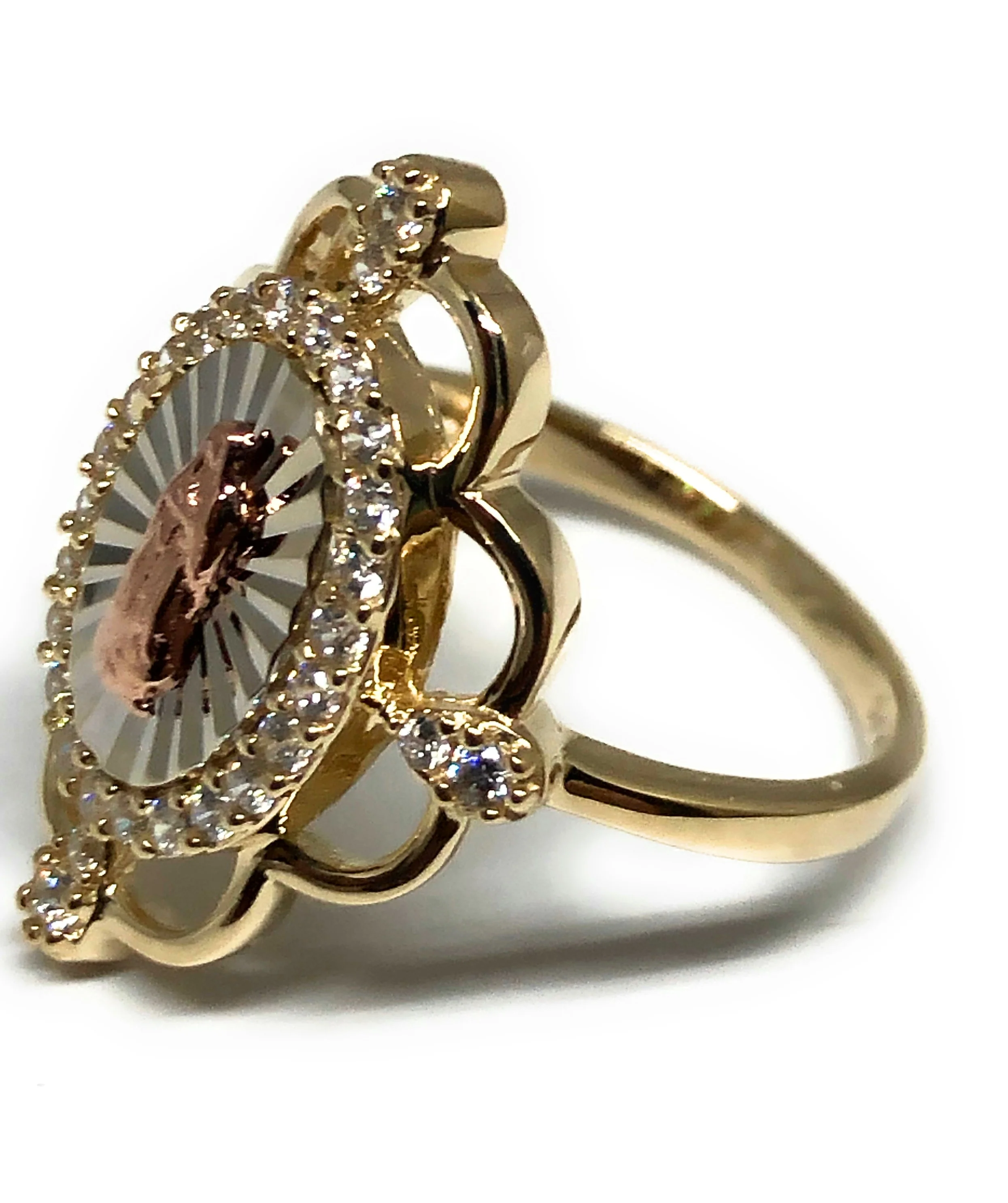 10k Solid Gold Tri-Color Virrgin Mary CZ Ring (FC 28) - Image 2
