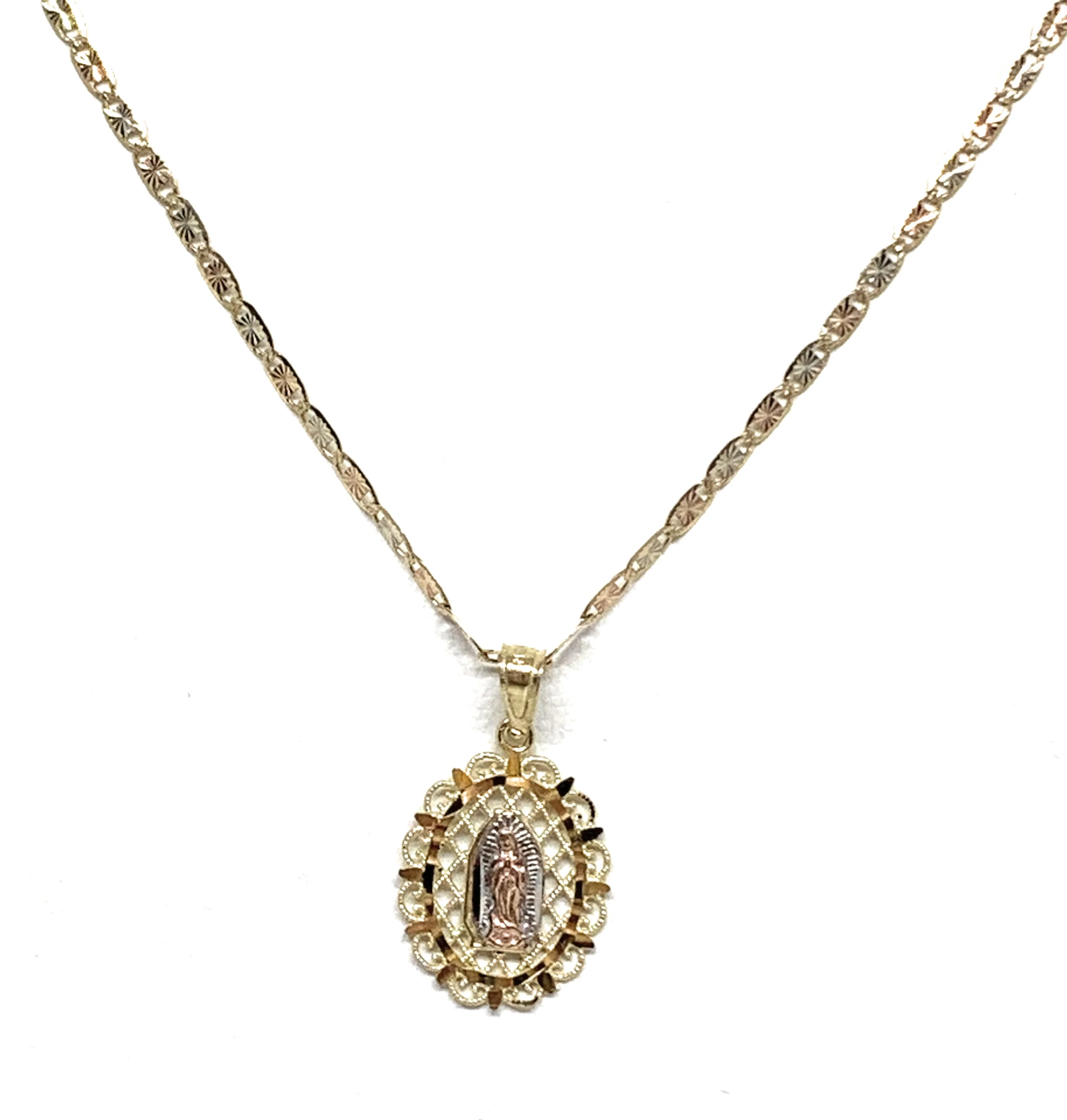 10k Solid Gold Tri-Color Virrgin Mary Elegant Pendant Necklace Virrgen Gaudalupe Valentina Chain - Image 3