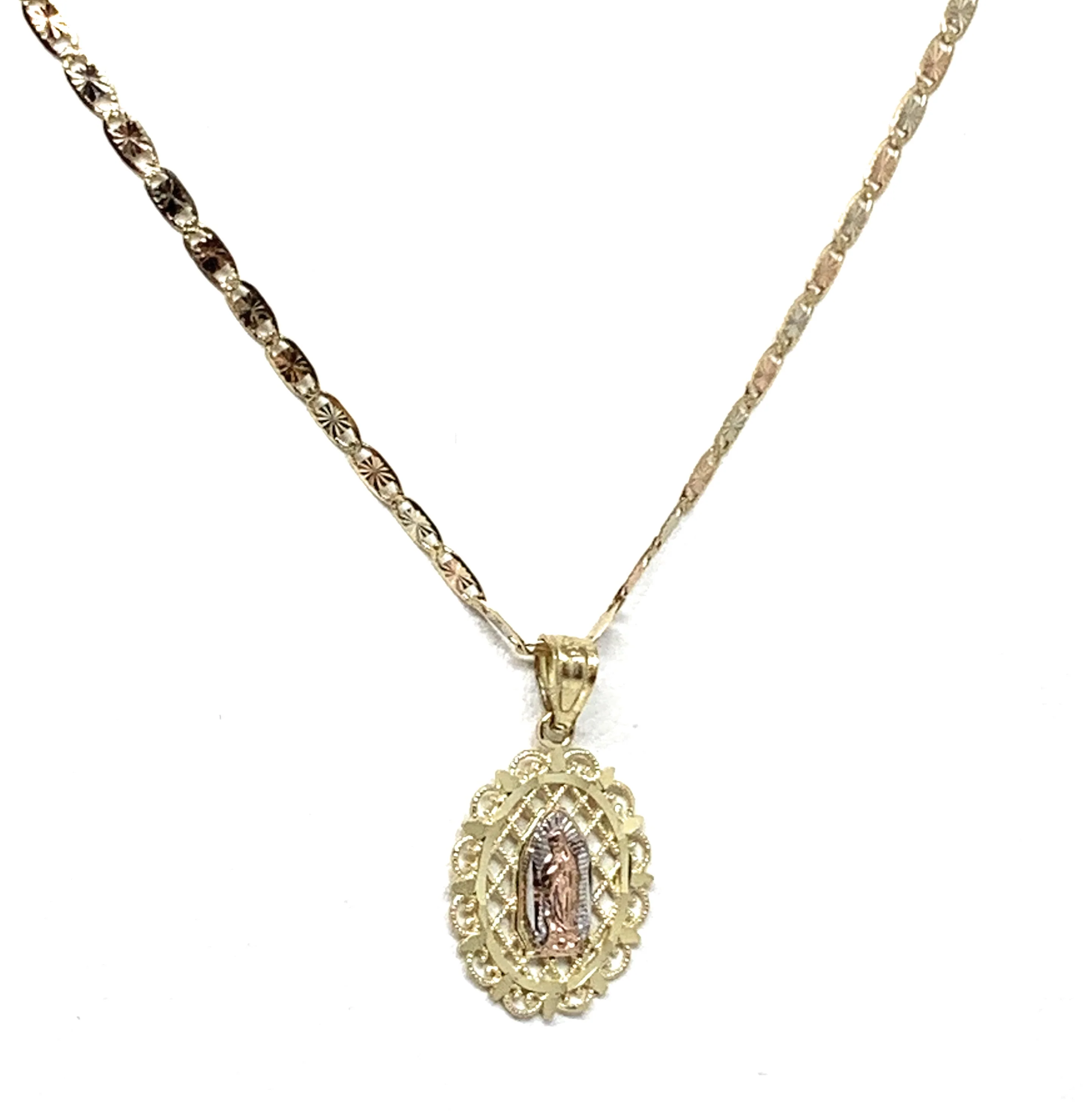 10k Solid Gold Tri-Color Virrgin Mary Elegant Pendant Necklace Virrgen Gaudalupe Valentina Chain - Image 4
