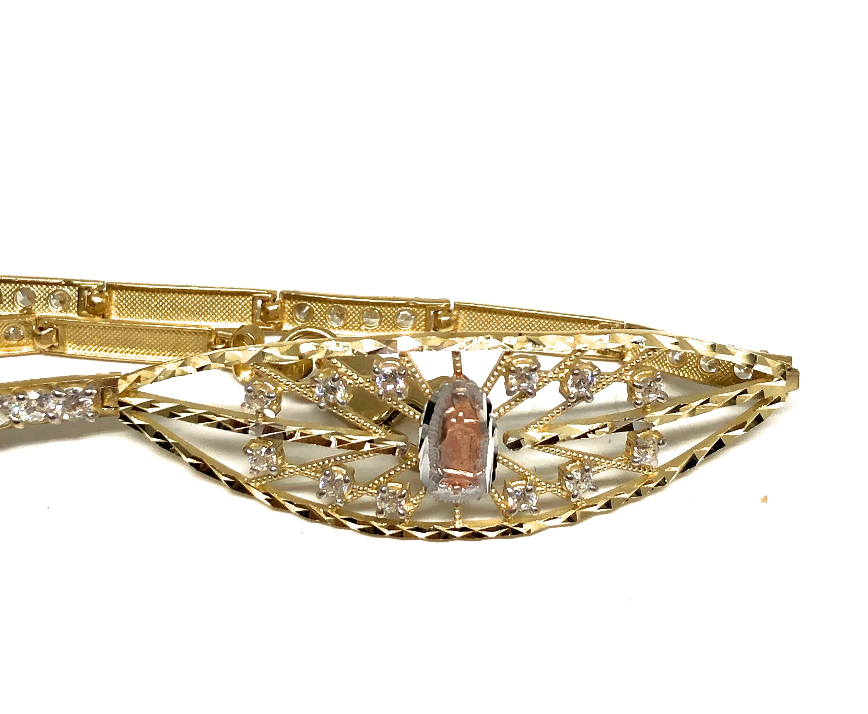 10k Solid Gold Tri-Color Virrgin Mary Filigran CZ Brracelet 7 inch Virrgen Guadalupe - Image 2