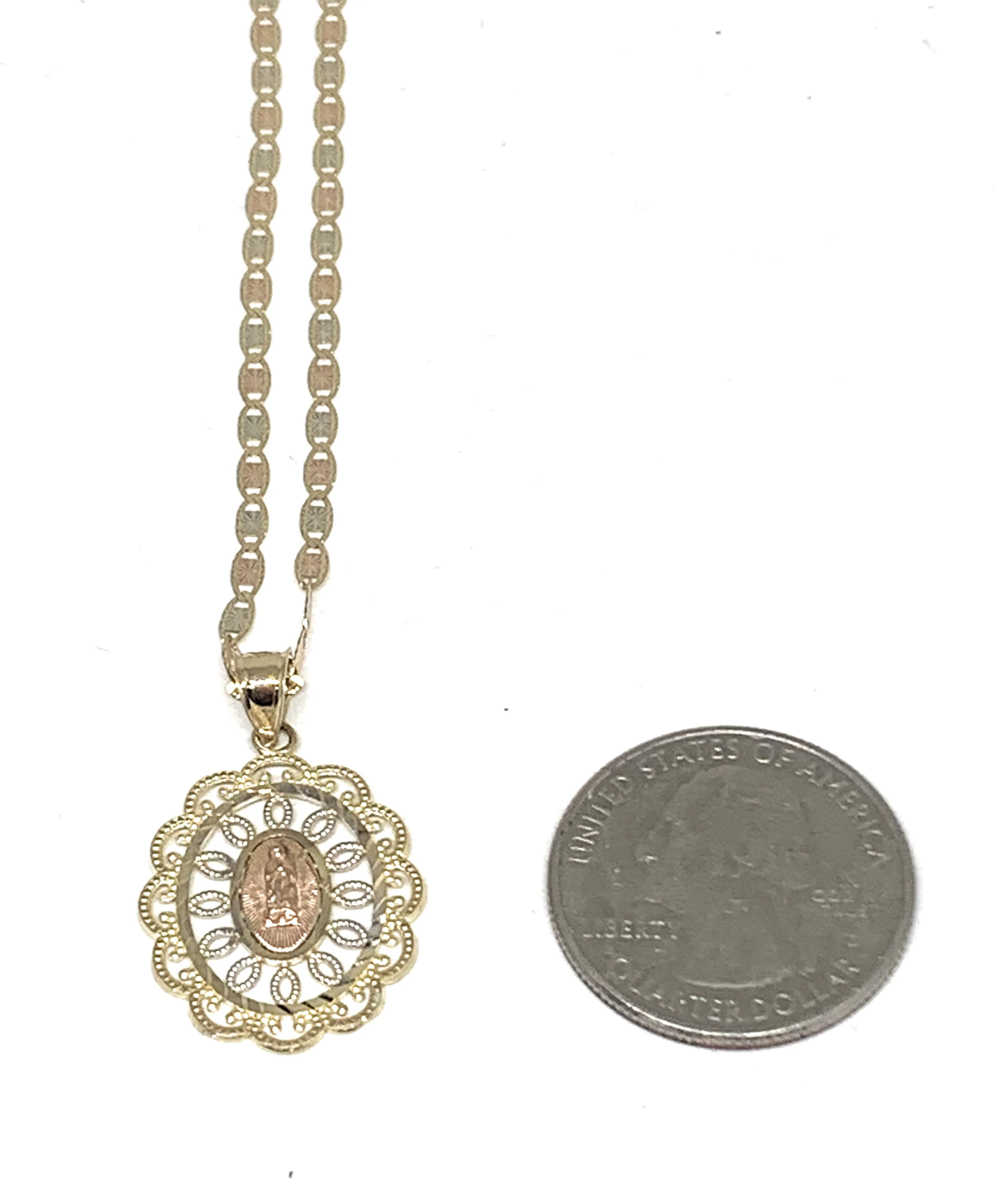 10k Solid Gold Tri-Color Virrgin Mary Filigran Pendant Virrgen Guadalupe Necklace - Image 2