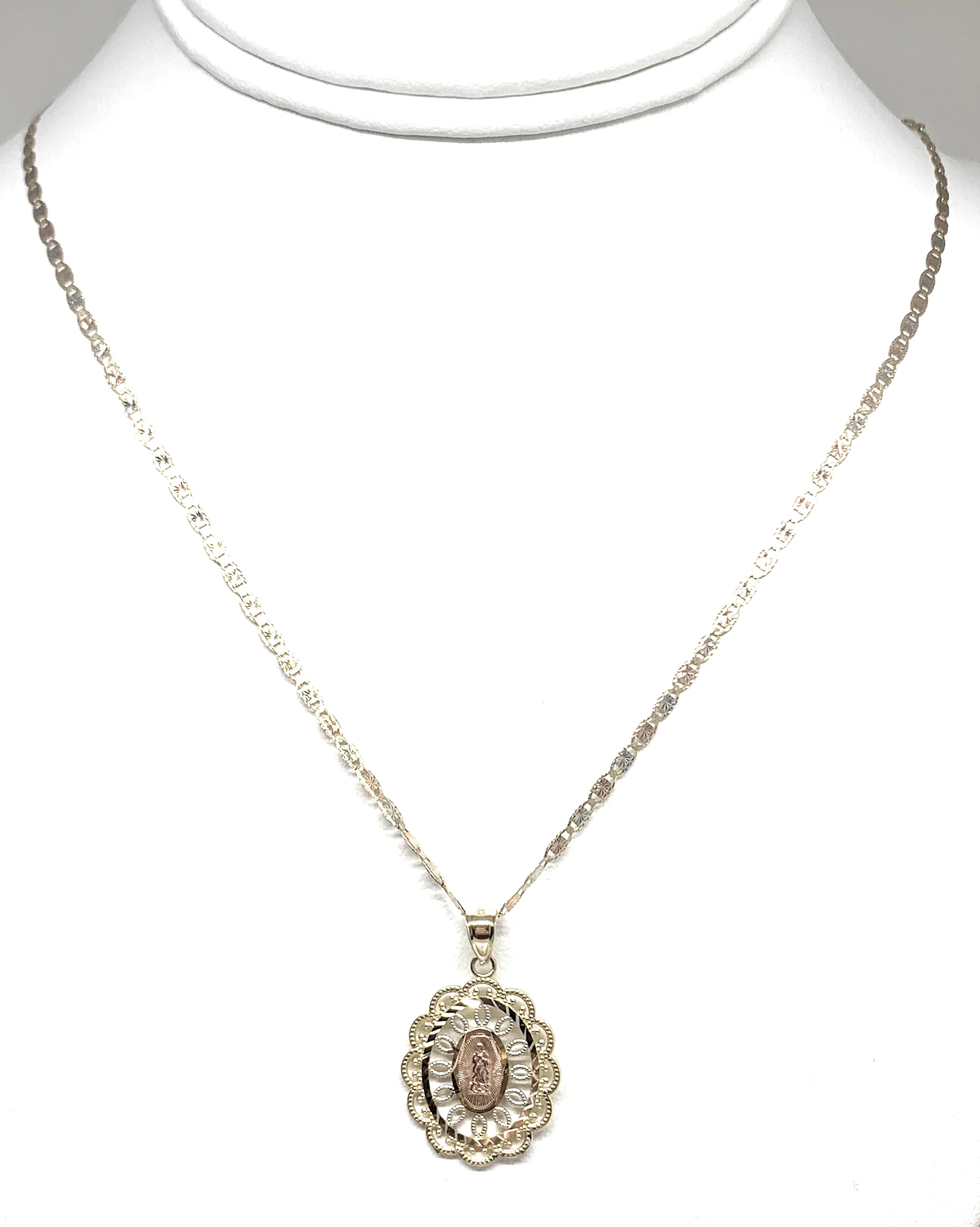 10k Solid Gold Tri-Color Virrgin Mary Filigran Pendant Virrgen Guadalupe Necklace - Image 5