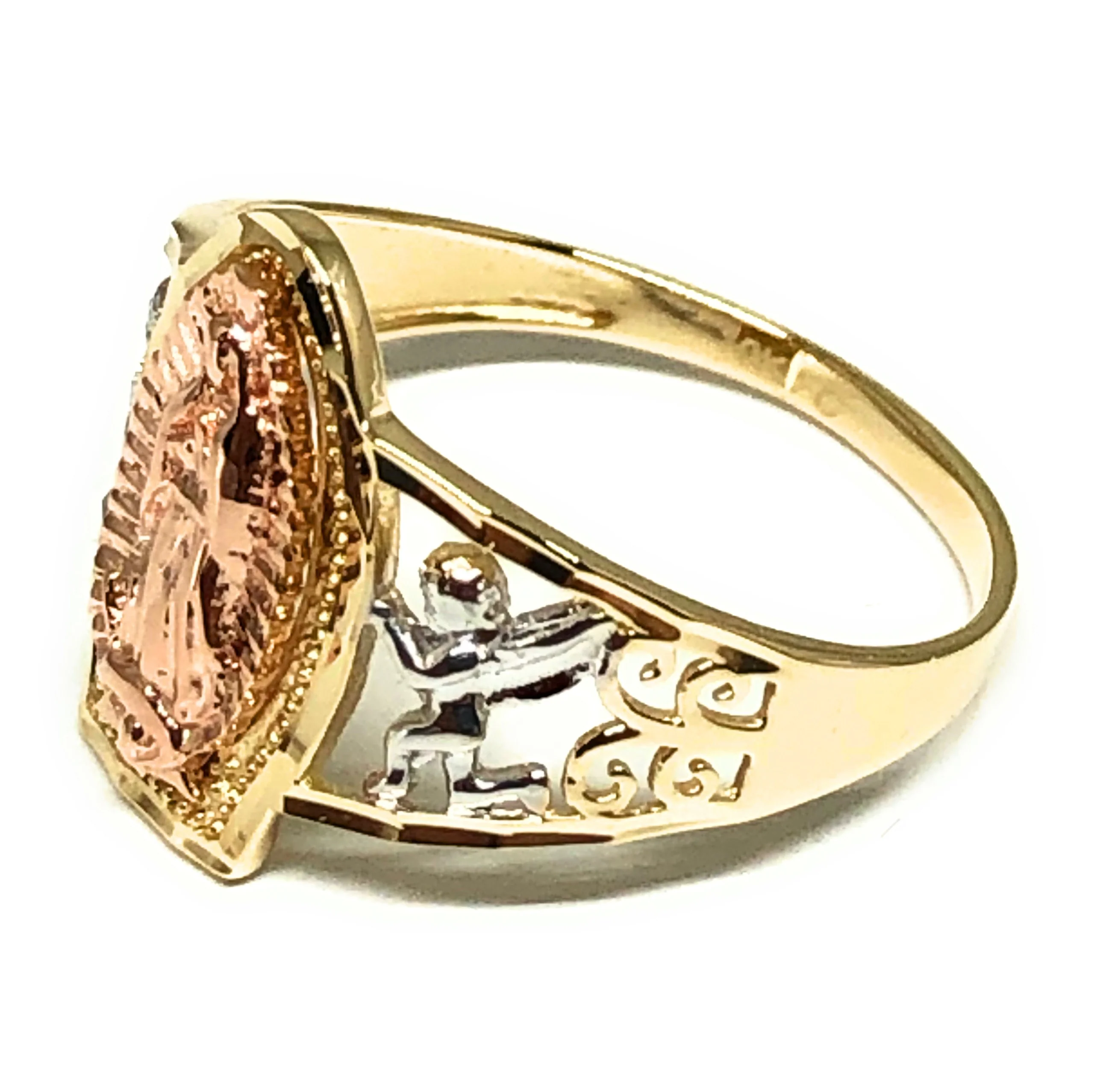 10k Solid Gold Tri-Color Virrgin Mary ANGELS Ring (FC 20) - Image 3