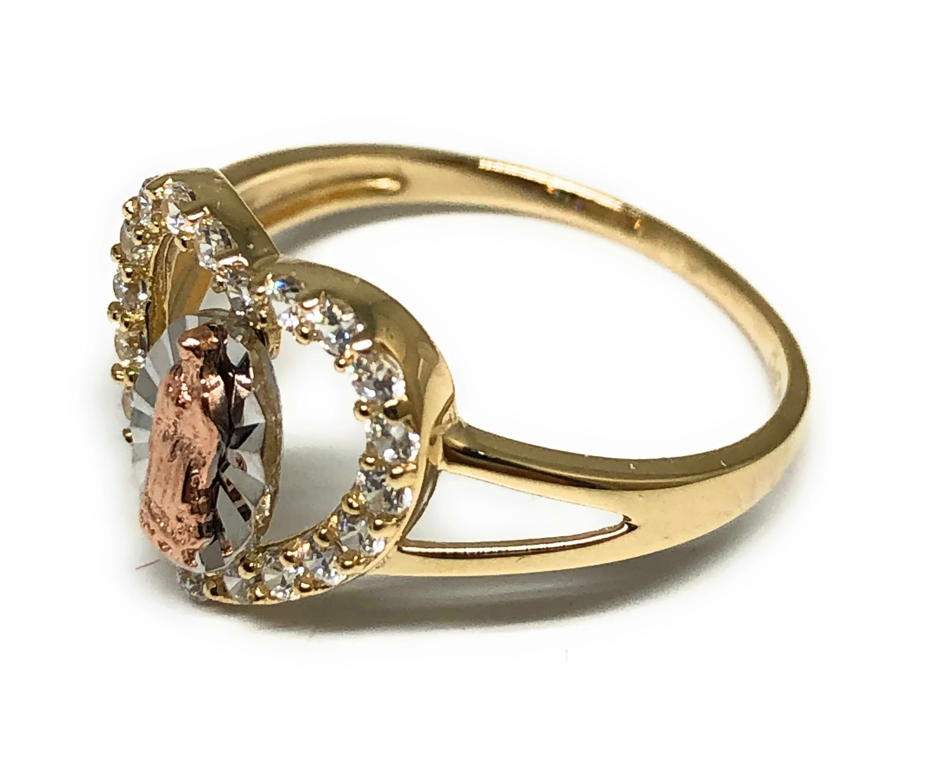 10k Solid Gold Tri-Color Virrgin Mary Heart CZ Ring (FC 22) - Image 3