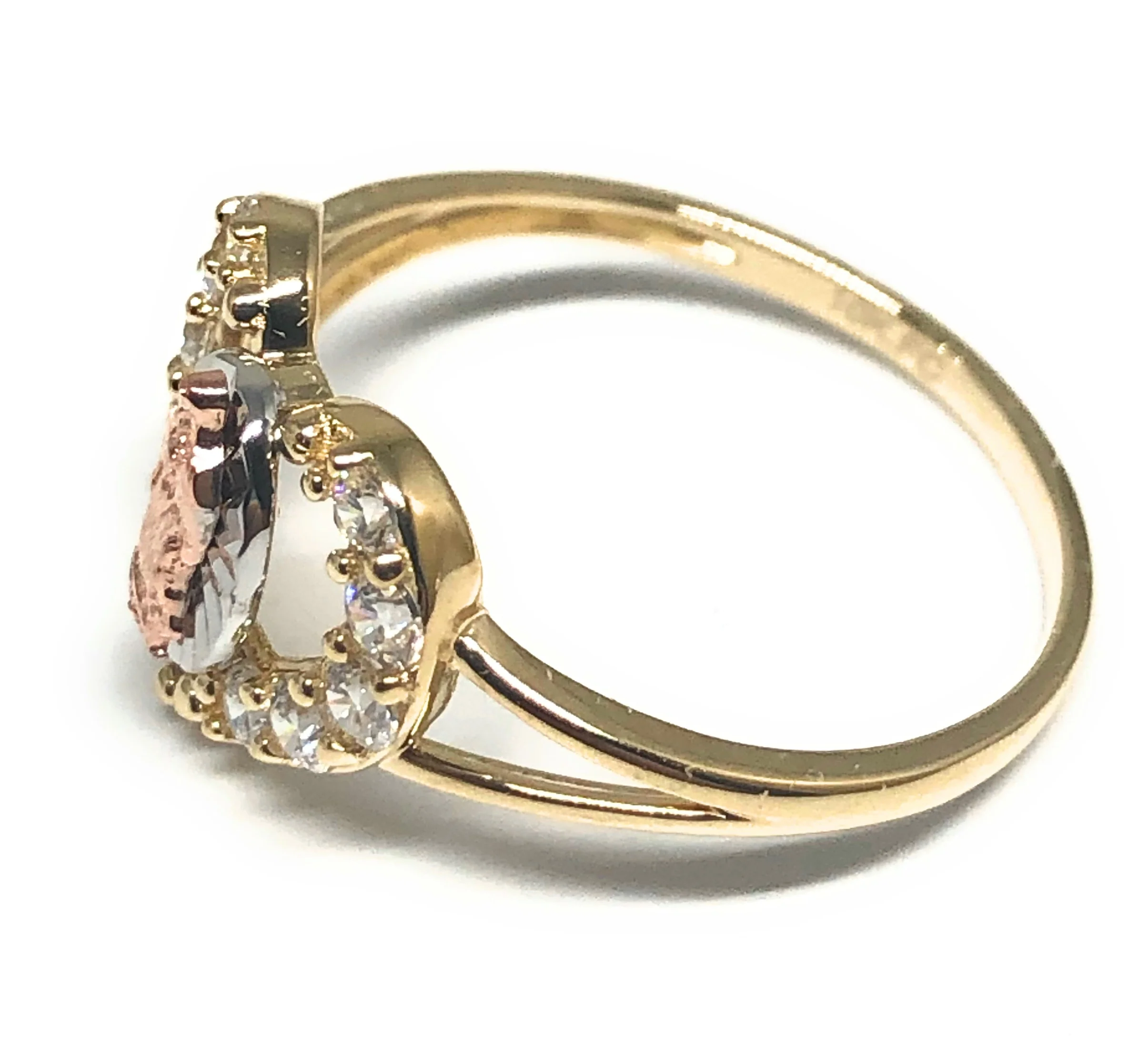 10k Solid Gold Tri-Color Virrgin Mary Heart CZ Ring (FC 26) - Image 2