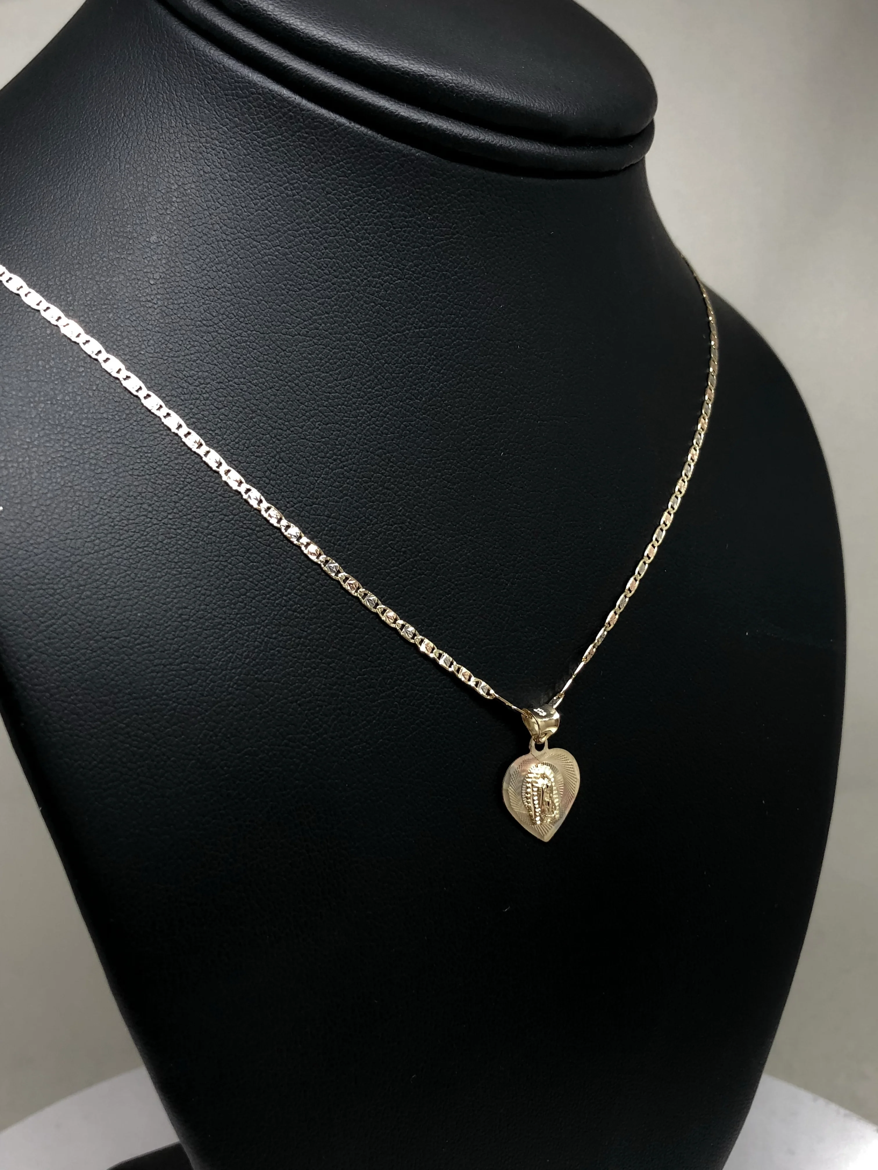 10k Solid Gold Tri-Color Virrgin Mary Heart Pendant Virrgen Guadalupe Tri-Color Necklace (MADE IN MX) - Image 6