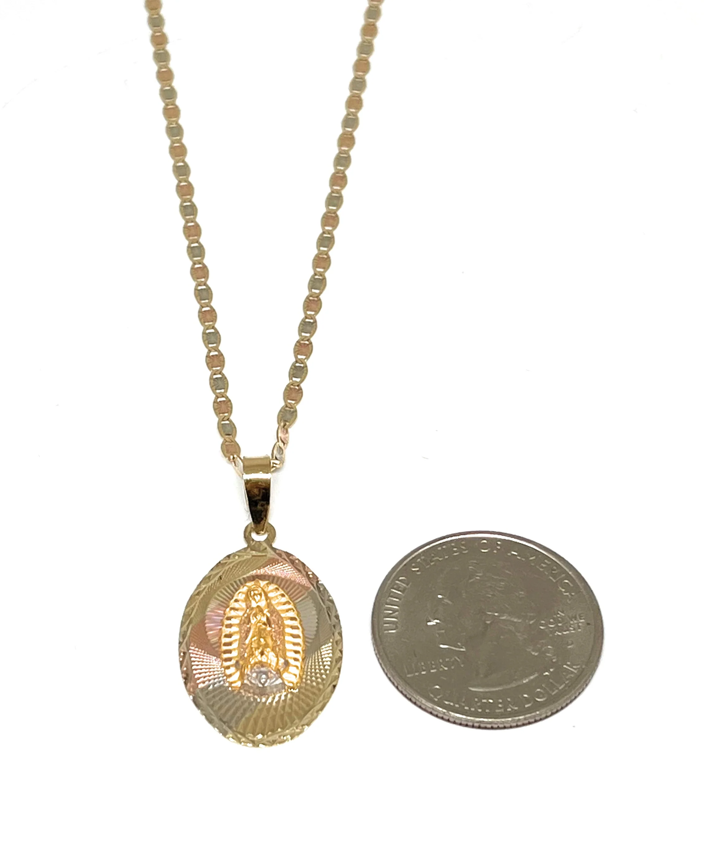 10k Solid Gold Tri-Color Virrgin Mary Laser Cut Pendant Necklace Virrgen Gaudalupe (MADE IN MX) - Image 2