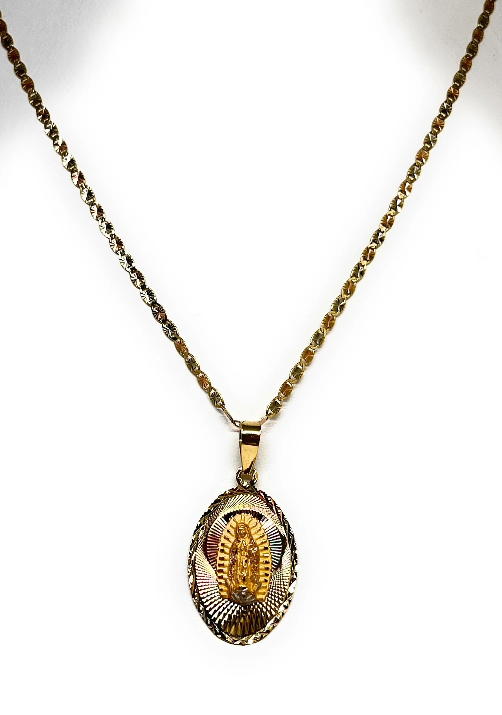 10k Solid Gold Tri-Color Virrgin Mary Laser Cut Pendant Necklace Virrgen Gaudalupe (MADE IN MX) - Image 3