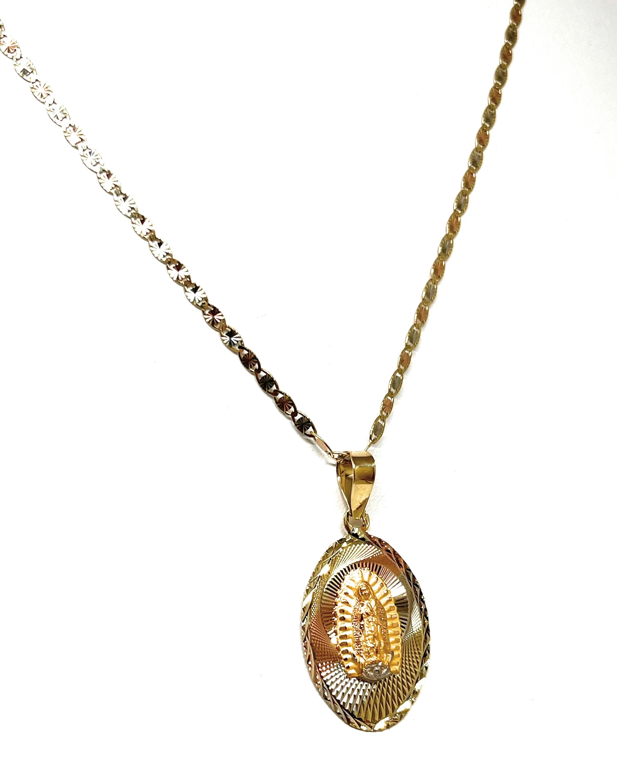 10k Solid Gold Tri-Color Virrgin Mary Laser Cut Pendant Necklace Virrgen Gaudalupe (MADE IN MX) - Image 4