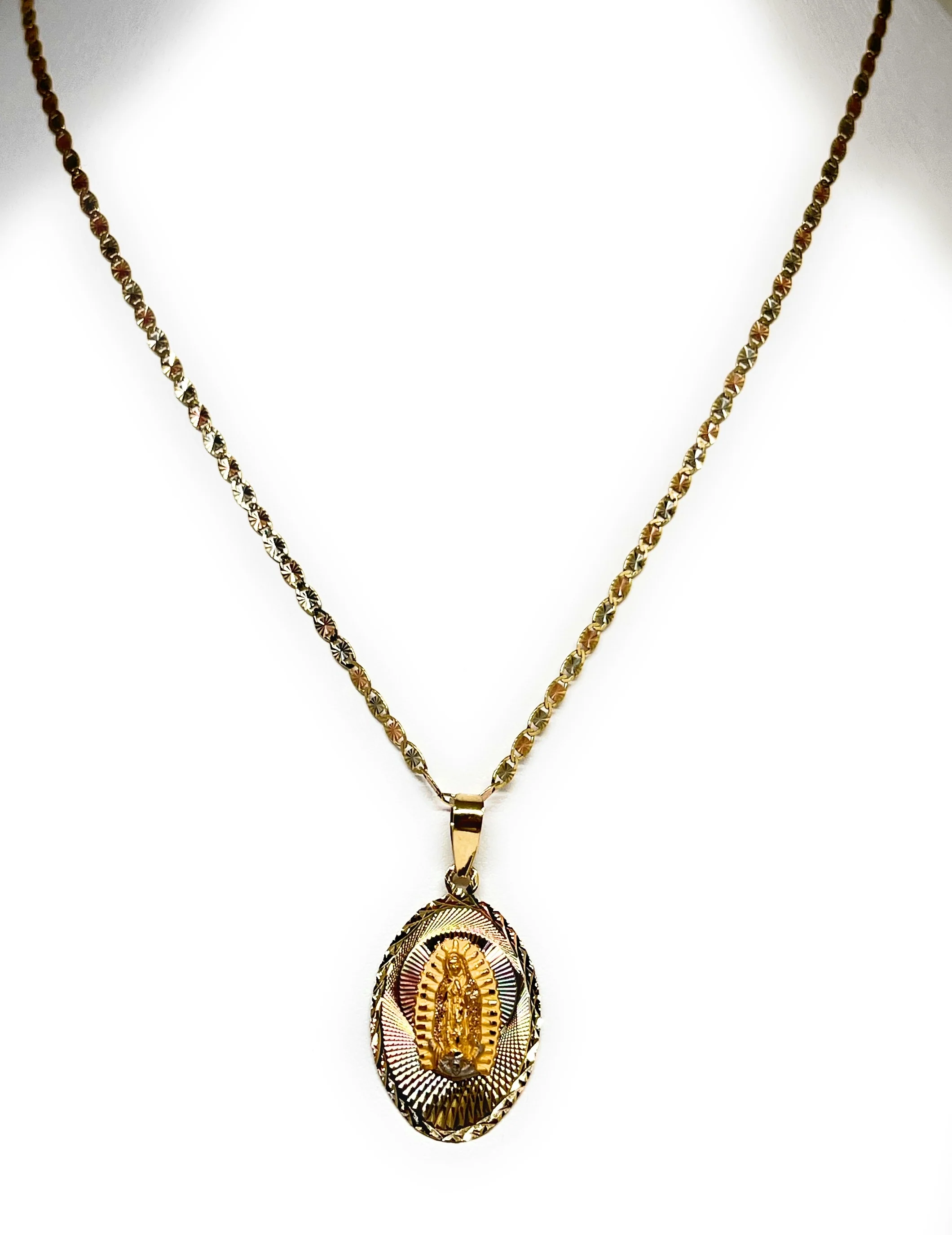 10k Solid Gold Tri-Color Virrgin Mary Laser Cut Pendant Necklace Virrgen Gaudalupe (MADE IN MX) - Image 5