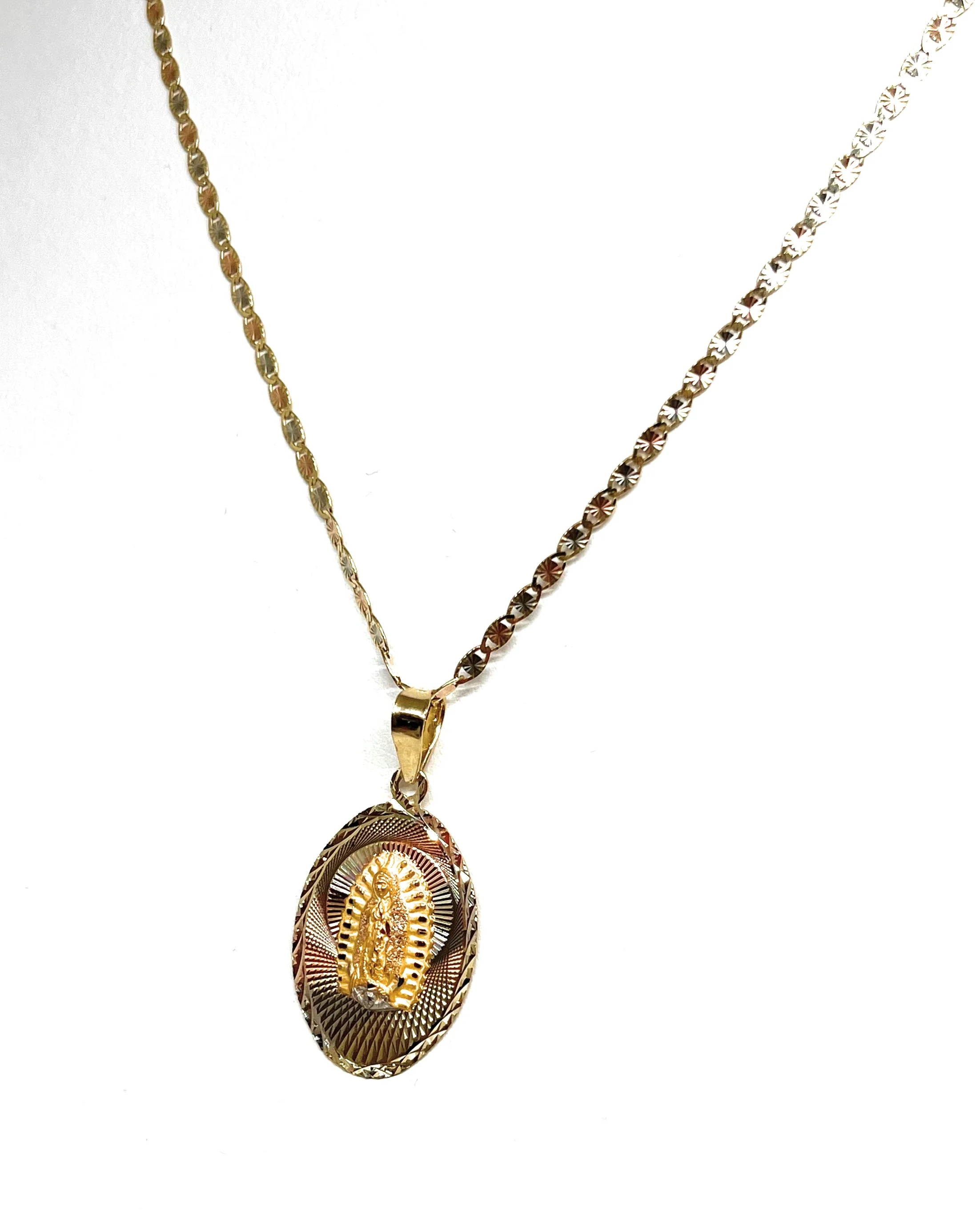 10k Solid Gold Tri-Color Virrgin Mary Laser Cut Pendant Necklace Virrgen Gaudalupe (MADE IN MX) - Image 6