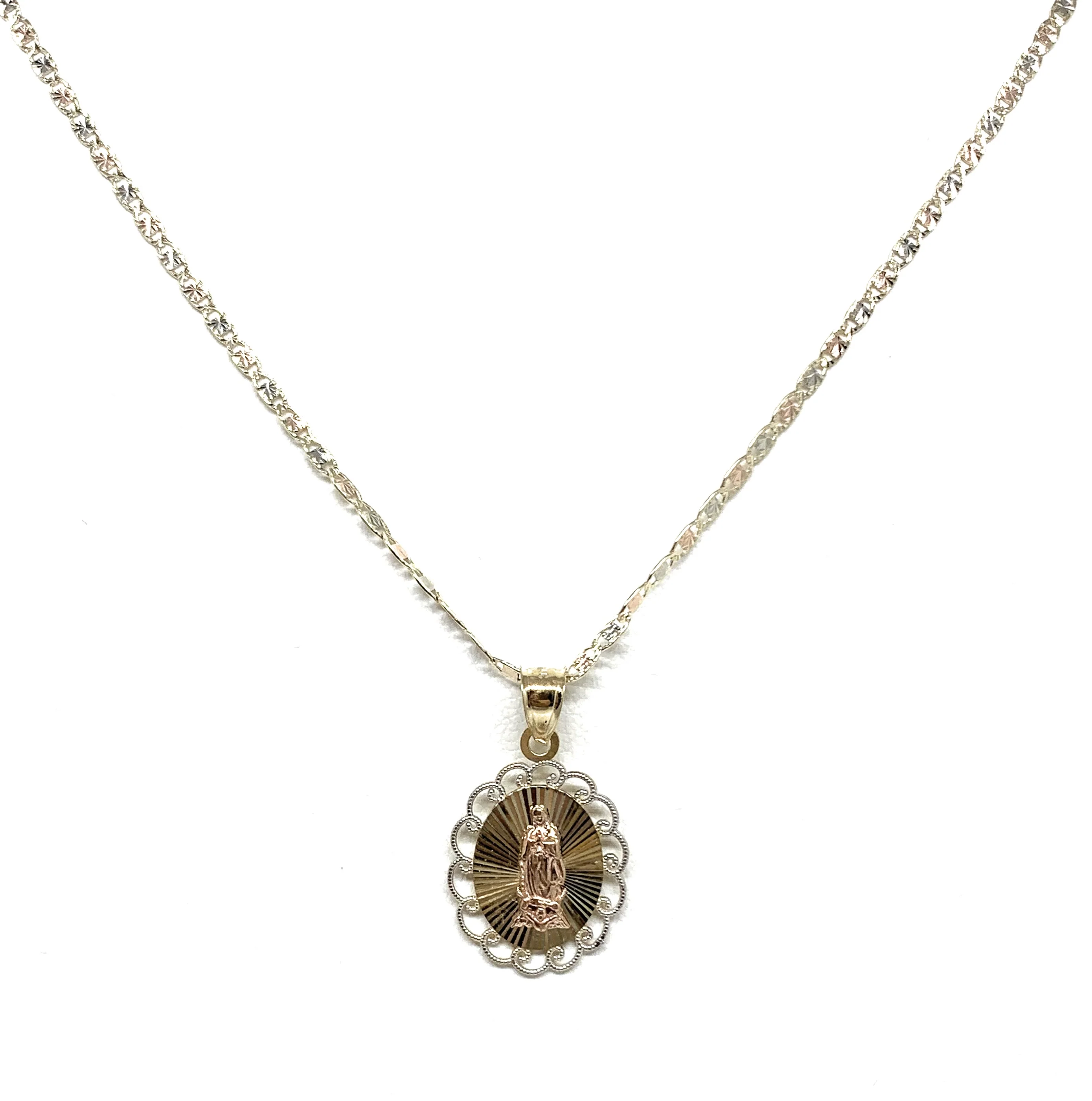 10k Solid Gold Tri-Color Virrgin Mary Layered Pendant Necklace Virrgen Gaudalupe Valentina Chain - Image 5