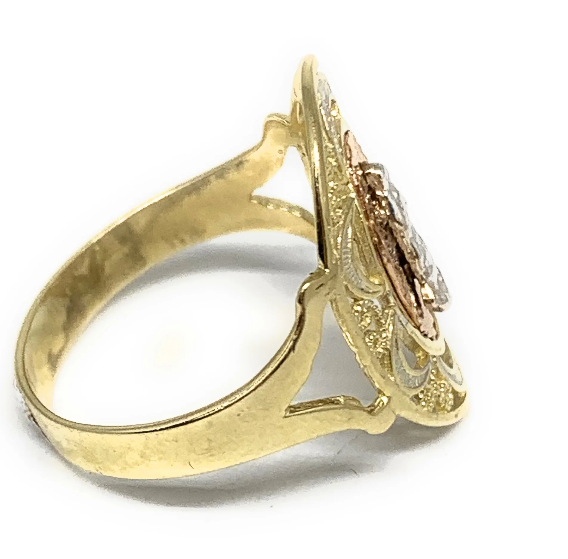 10k Solid Gold Tri-Color Virrgin Mary Oval Elegant Ring - Image 2