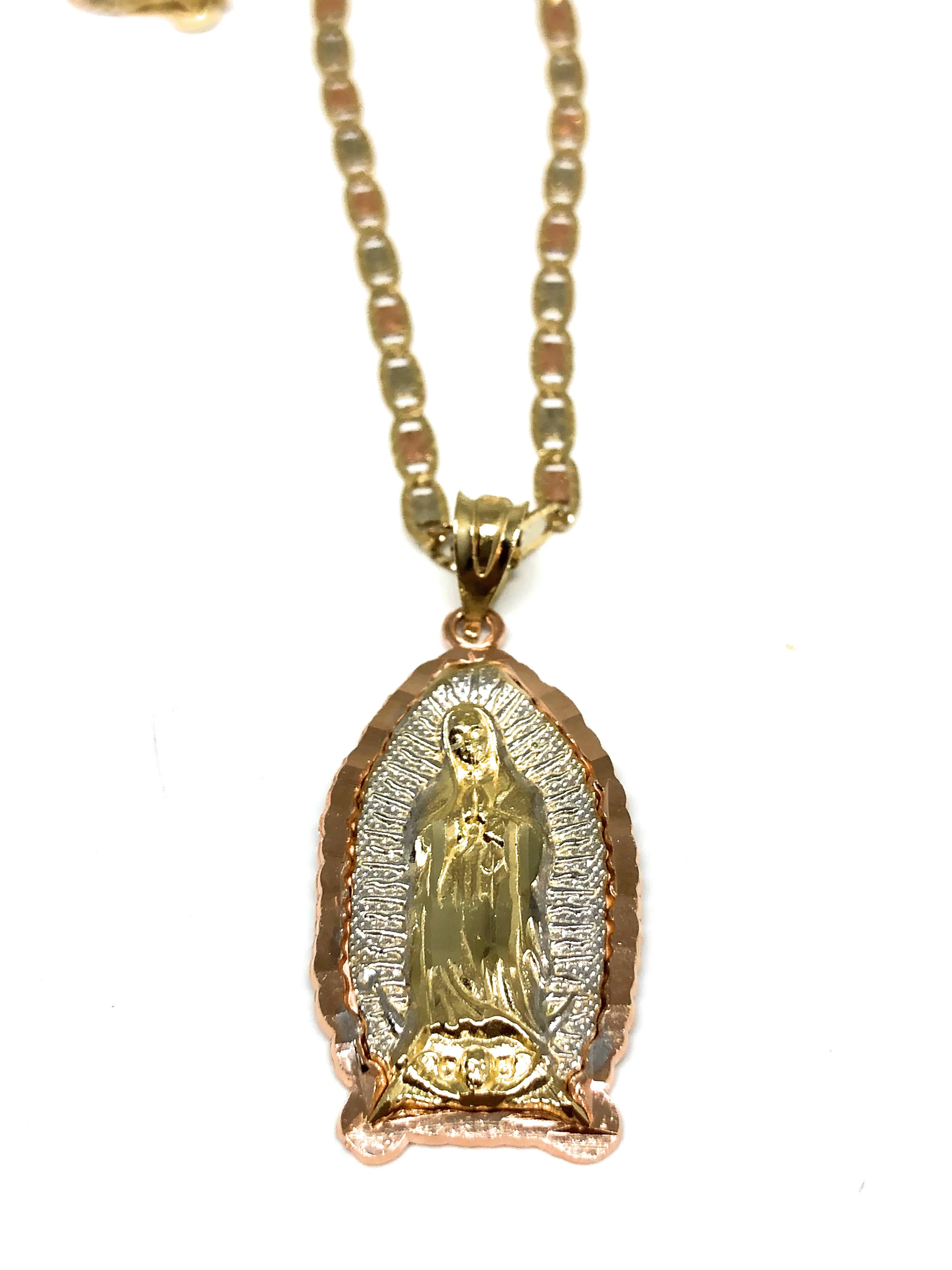 10k Solid Gold Tri-Color Virrgin Mary Pendant Necklace Virrgen Gaudalupe Valentina Chain (SM,LG) - Image 5